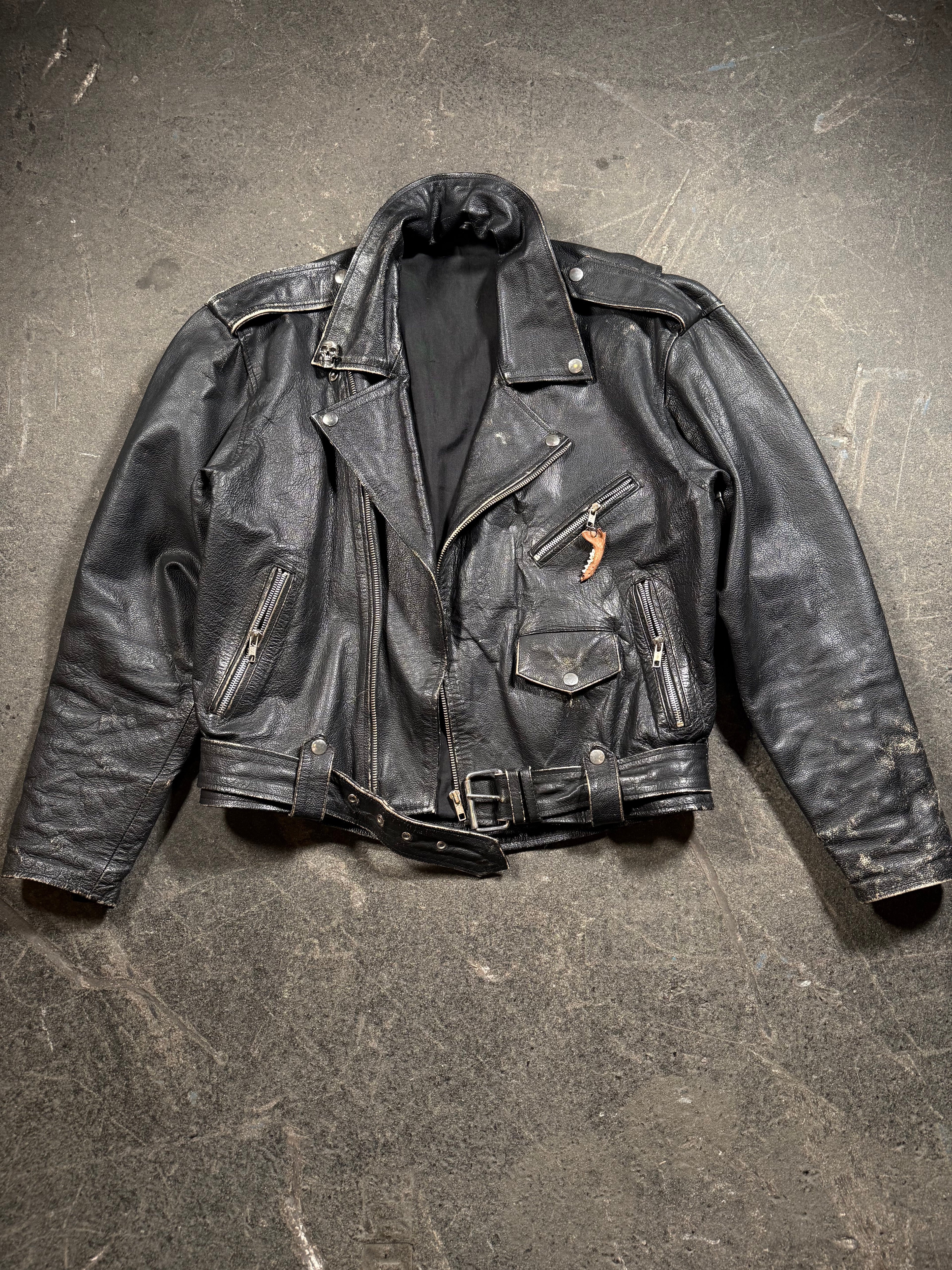 Vintage Biker Lederjacke | Vintage Leather Jacket | used look | cropped fit | 80's / 90's | M