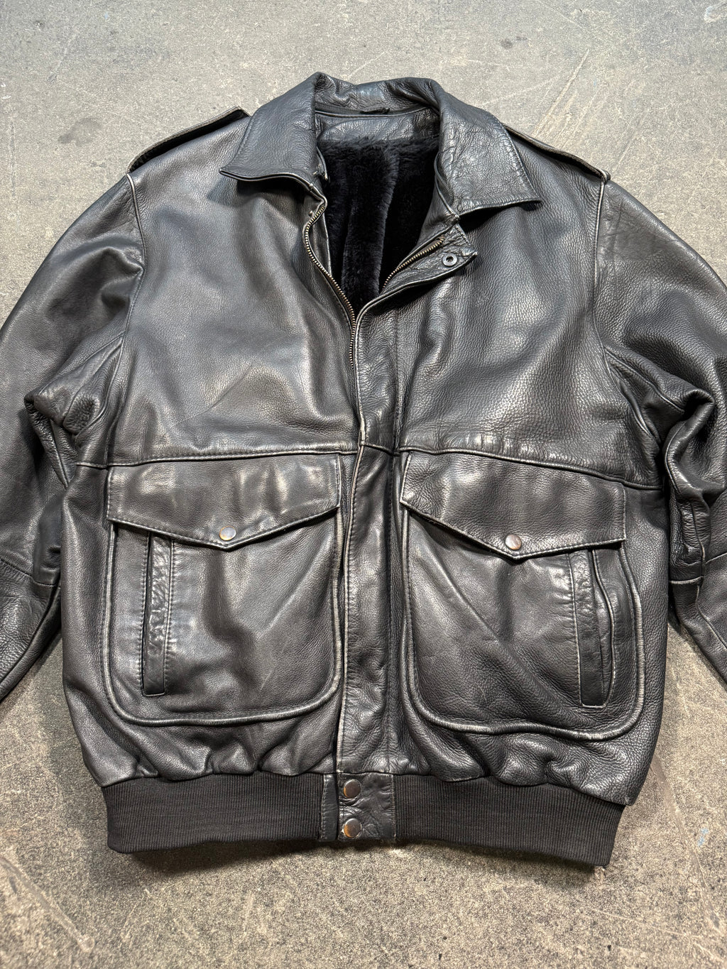 Vintage Piloten Lederjacke 80er | Vintage Leather Jacket Aviator 80's | L