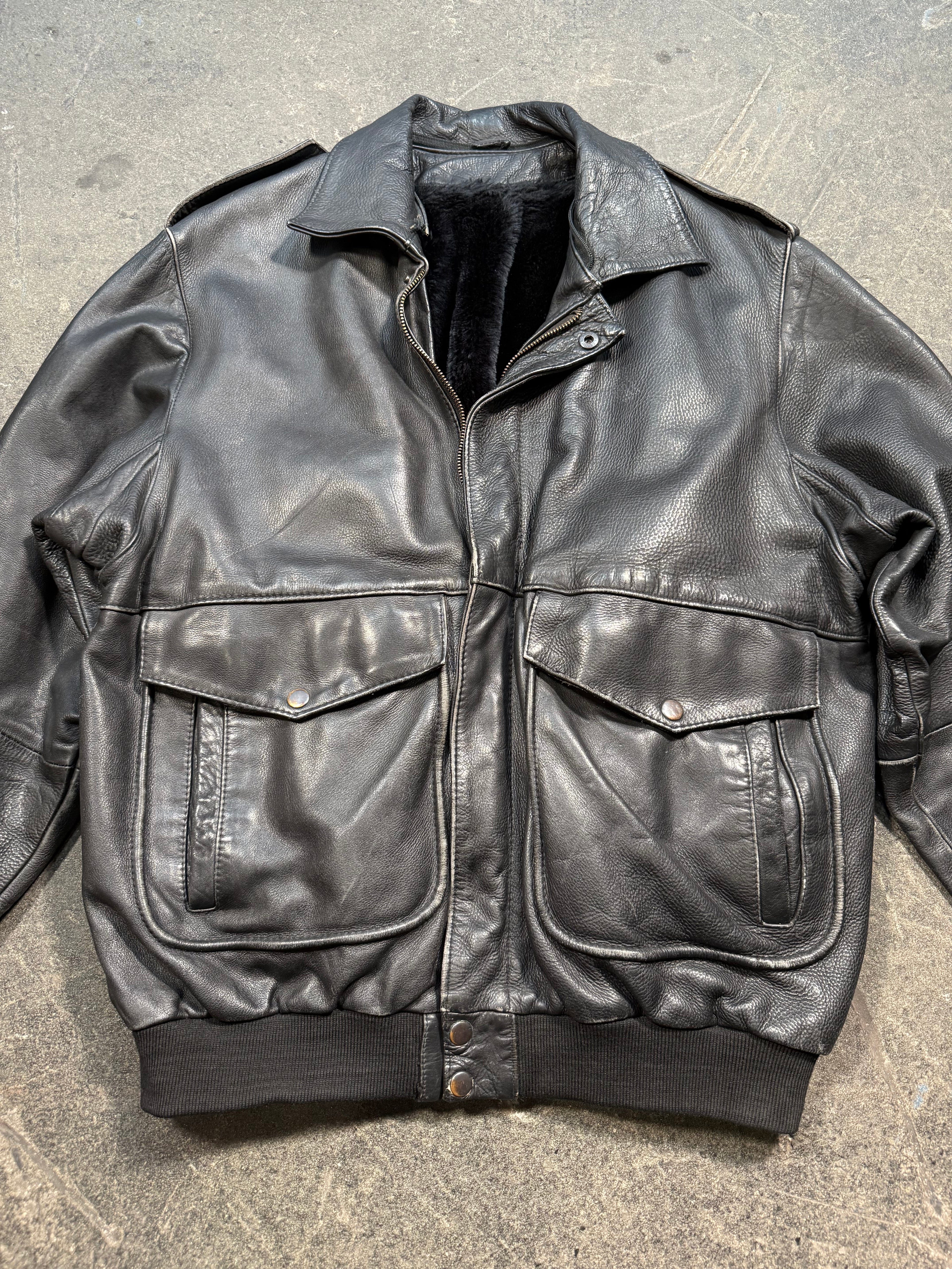 Vintage Piloten Lederjacke 80er | Vintage Leather Jacket Aviator 80's | L