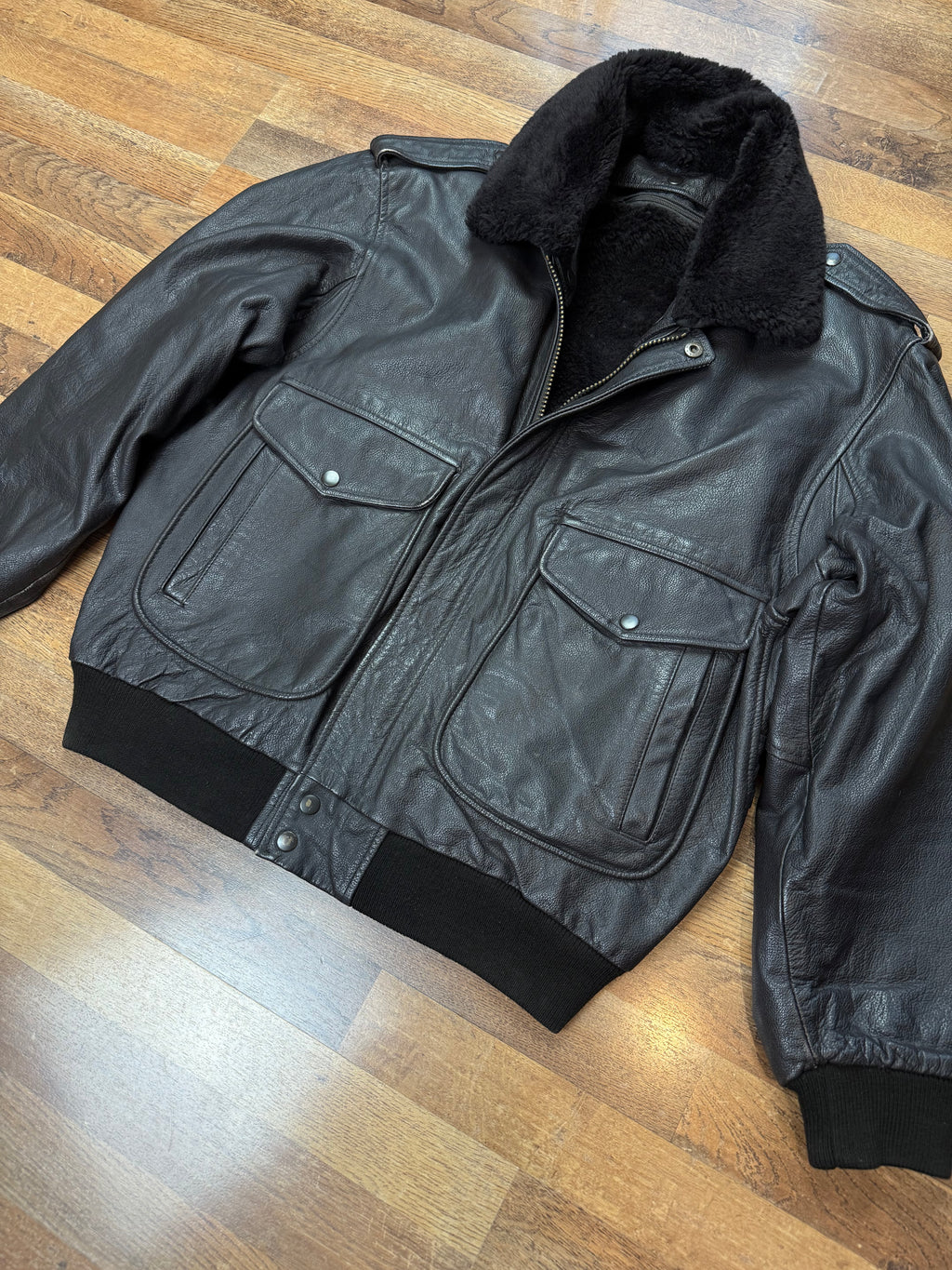 Vintage Lederjacke Aviator mit Innenfell & Fellkragen / 80's / 90's | L