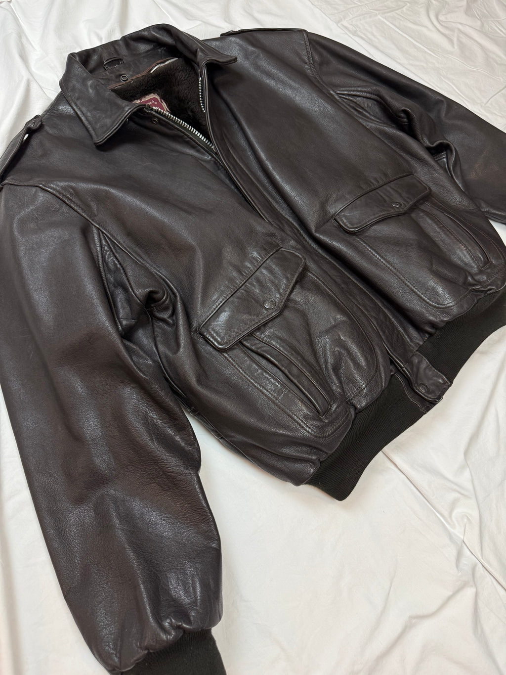 Vintage Lederjacke Aviator mit Innenfell / 80's / 90's | L