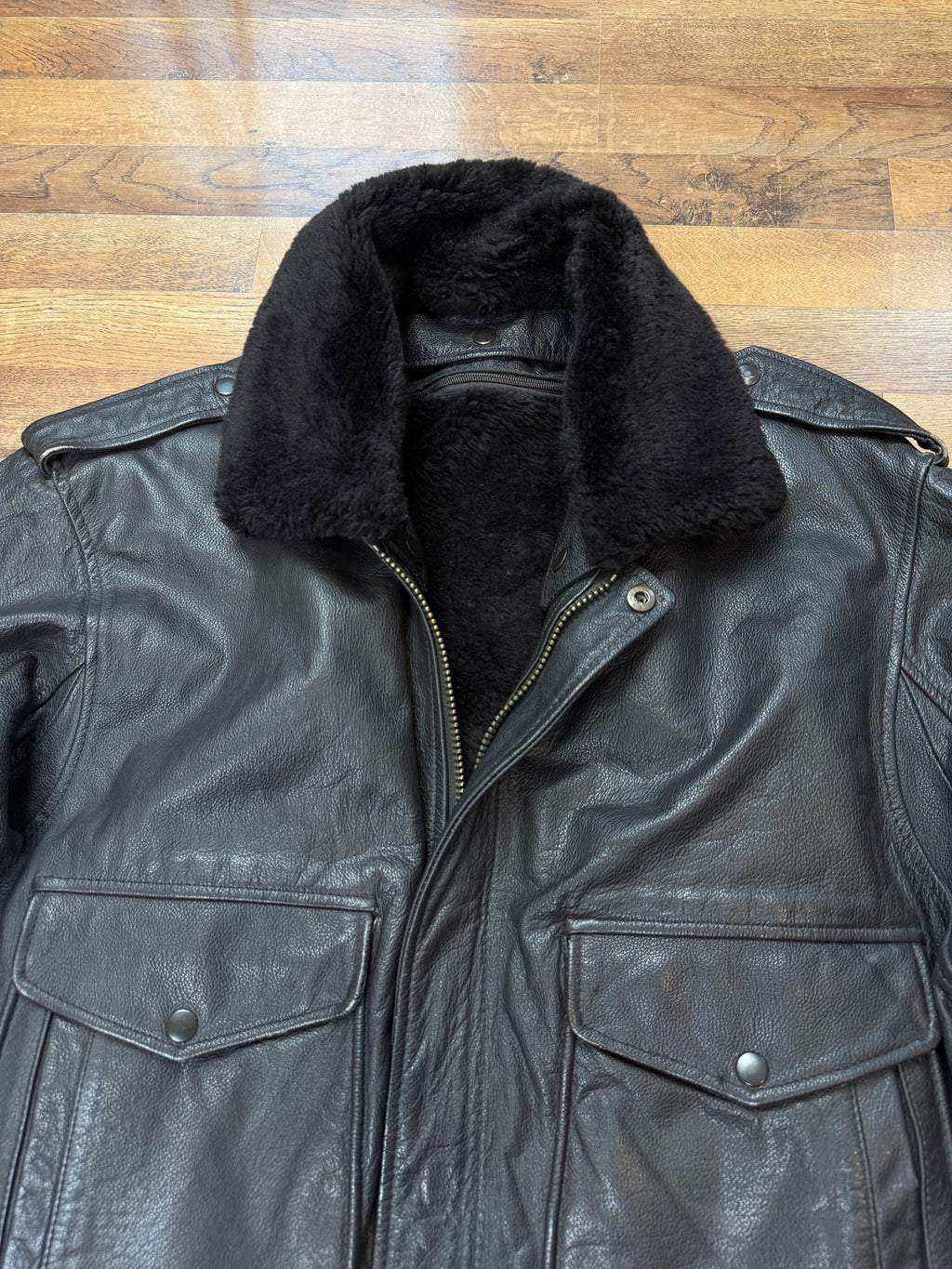 Vintage Lederjacke Aviator mit Innenfell & Fellkragen / 80's / 90's | L