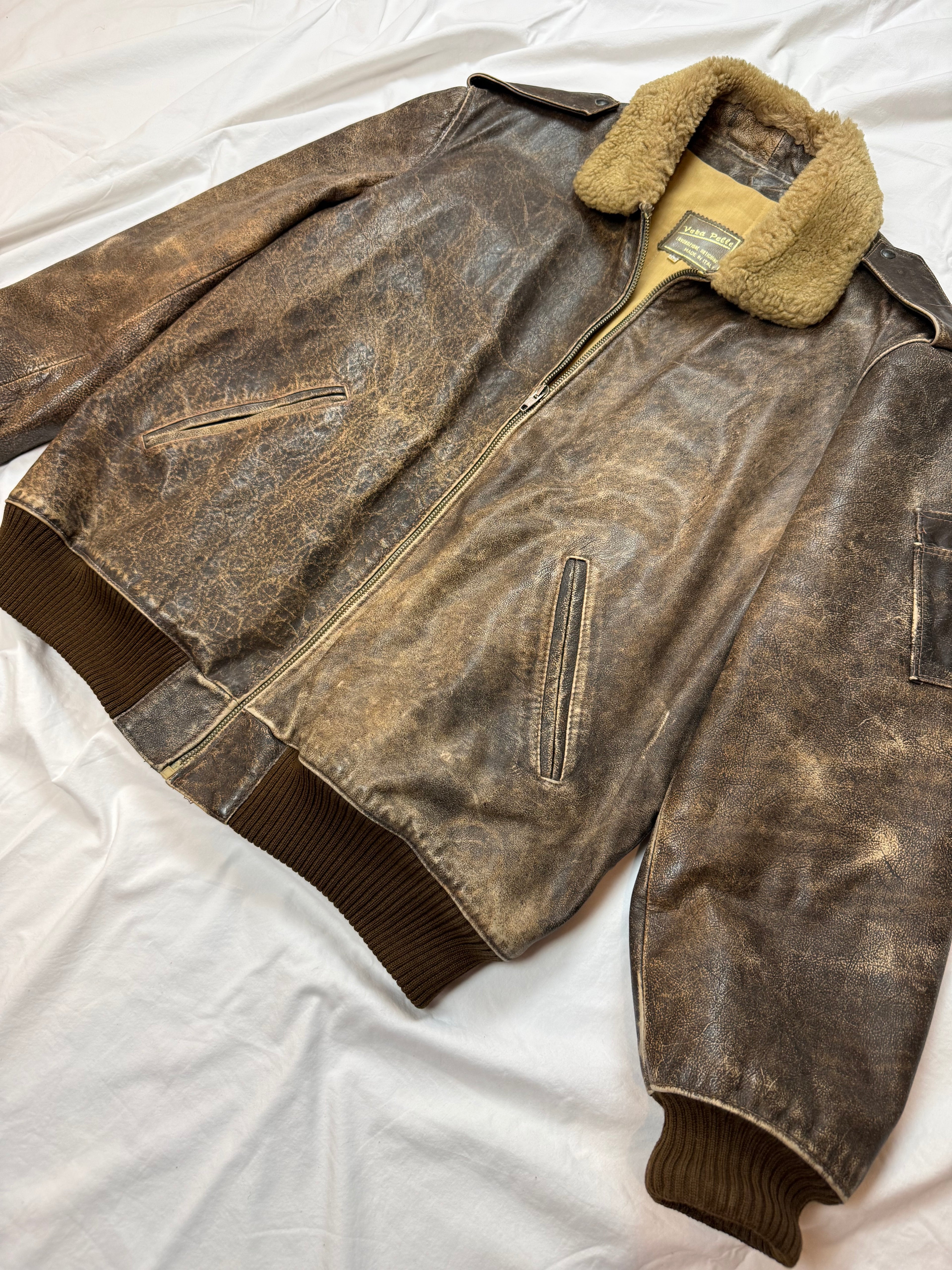 Vintage Leather Jacket Aviator / Bomberjacke / used look / 80's 90's | L