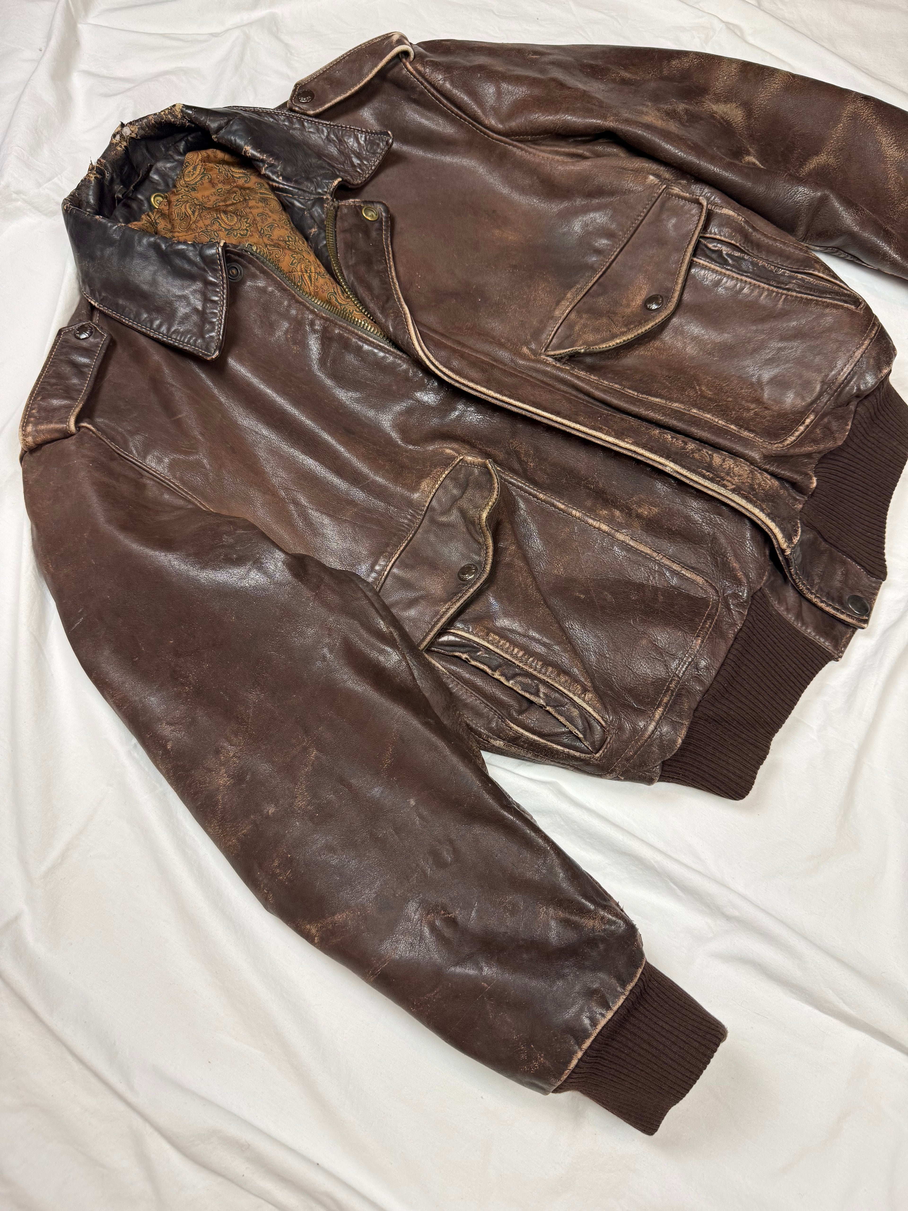 Vintage Schott A-2 Leather Jacket / US Air Force Aviator 70's 80's | M