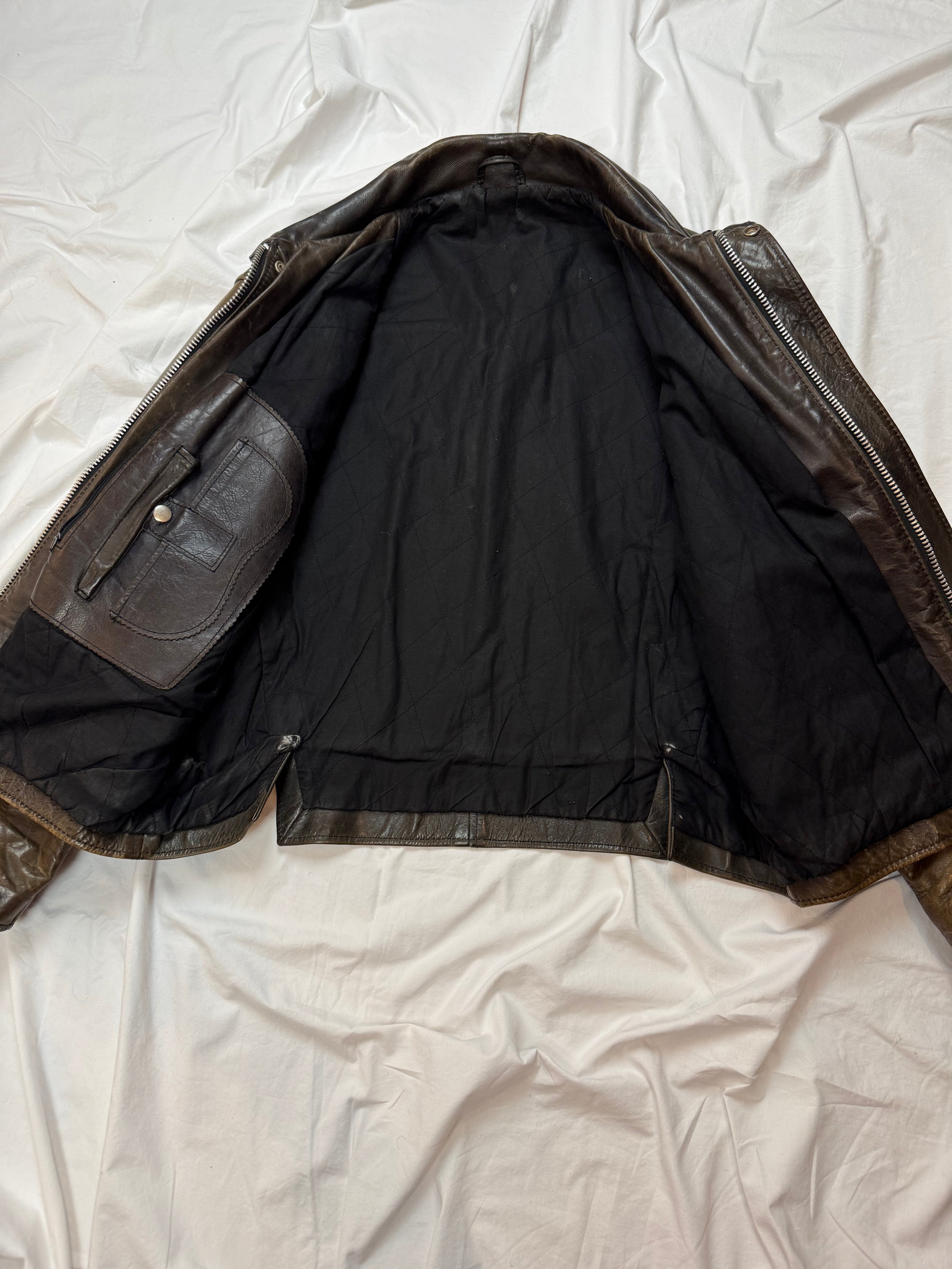 Vintage Leather Jacket Aviator / Vera Pelle / used look / cropped fit / 80's / 90's | L