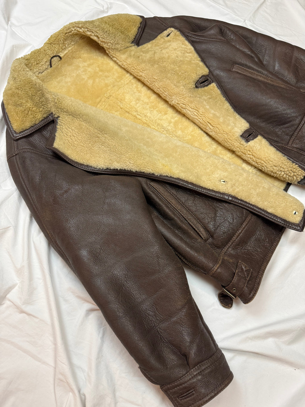 Vintage Leather Jacket Shearling Aviator mit Innenfell / 70's / 80's L
