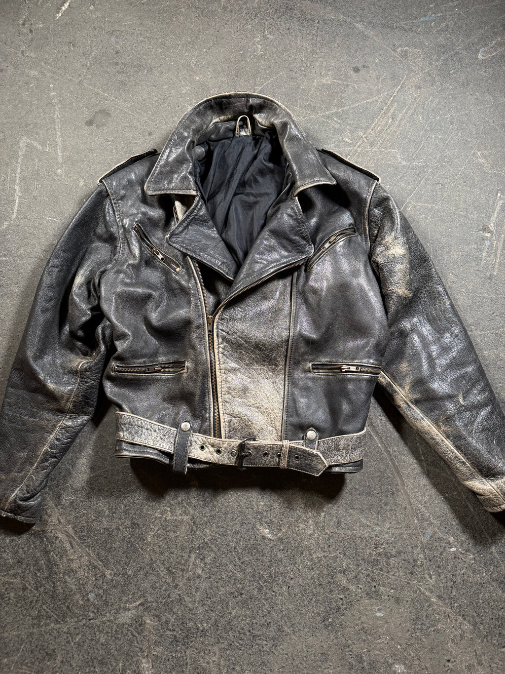 Vintage Biker Lederjacke | Vintage Leather Jacket Aviator | used look | cropped fit | 80's / 90's | M
