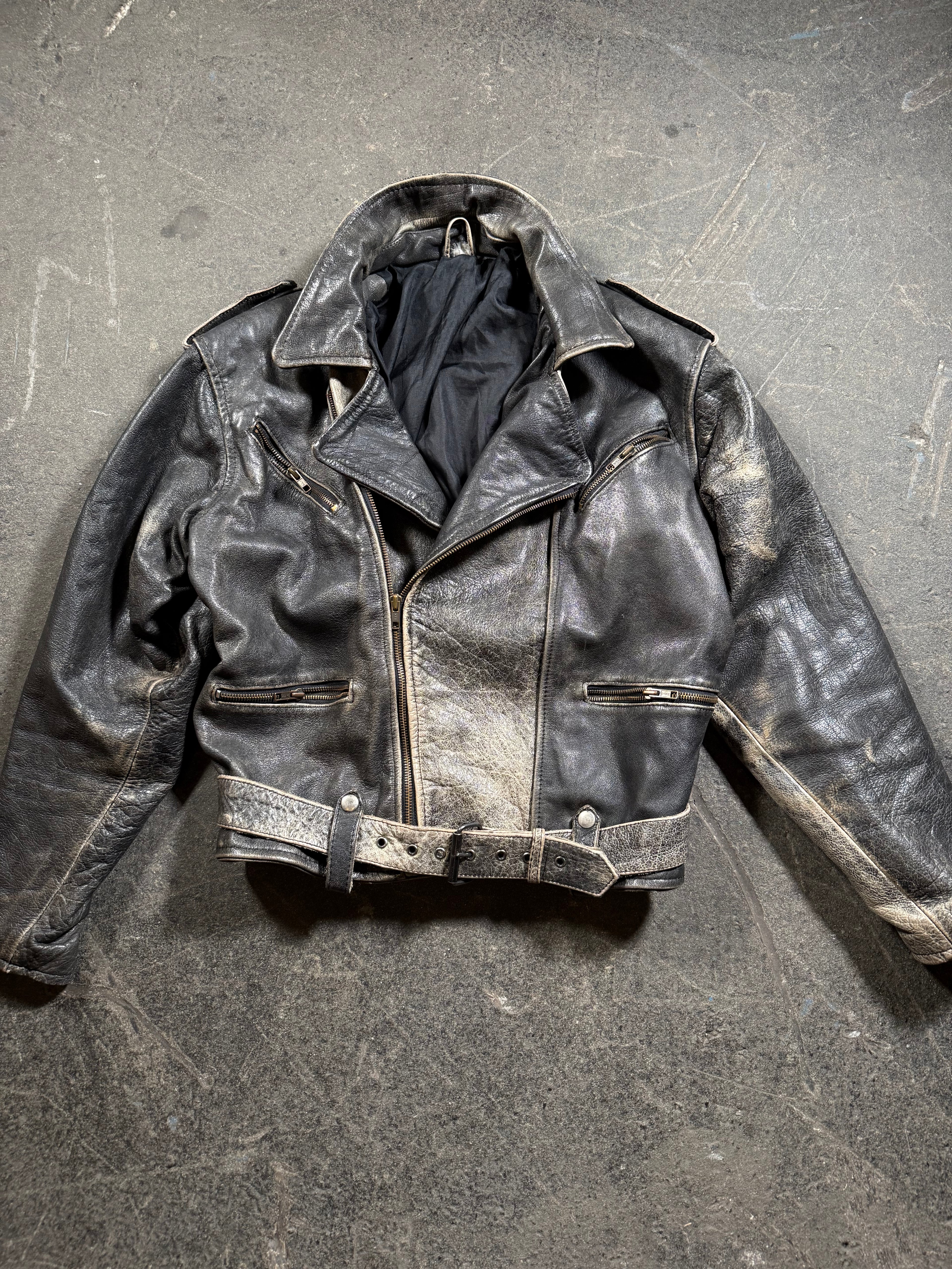 Vintage Biker Lederjacke | Vintage Leather Jacket Aviator | used look | cropped fit | 80's / 90's | M