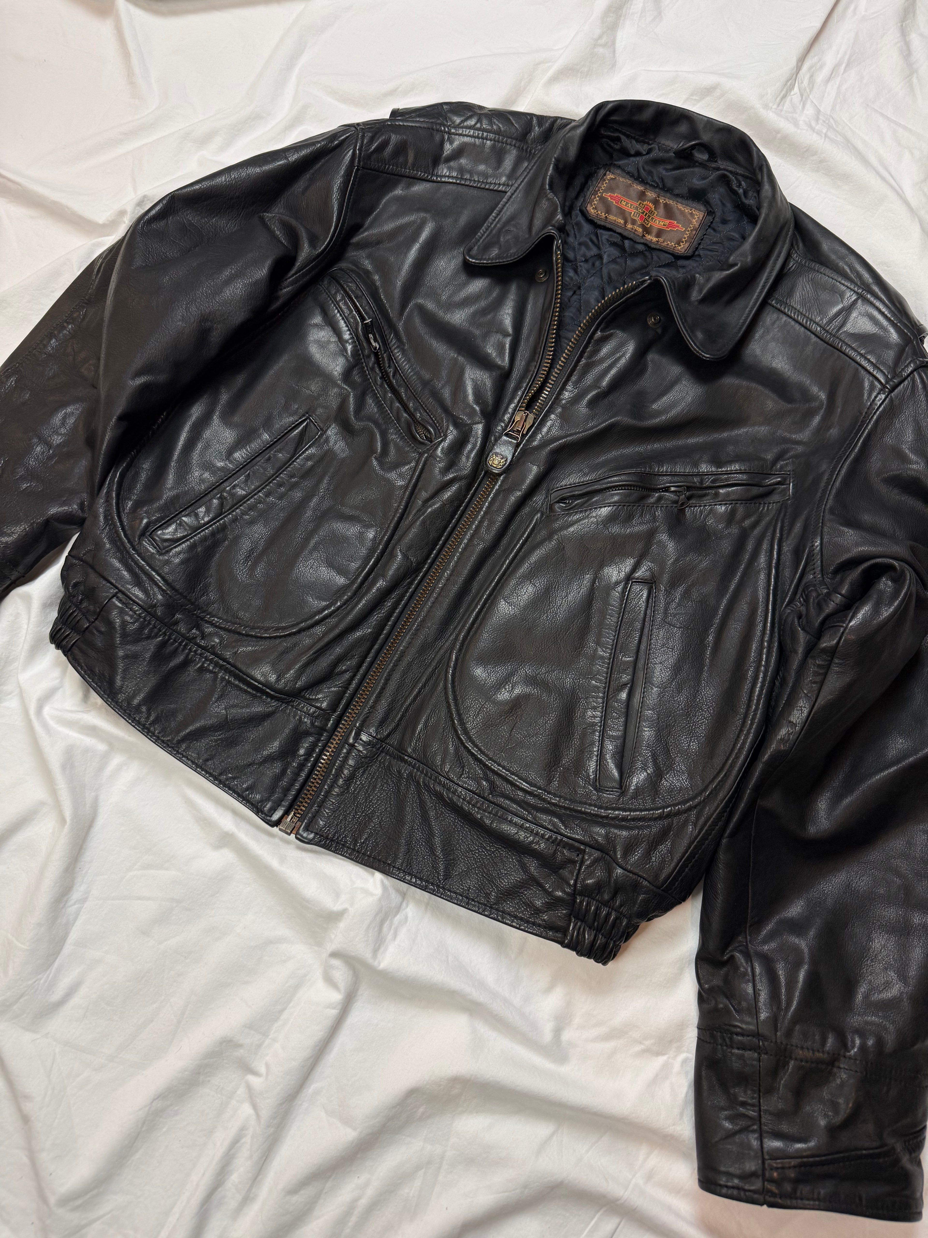 Vintage Leather Jacket Aviator Mac William / cropped fit Leather Jacket / 80's / 90's | L