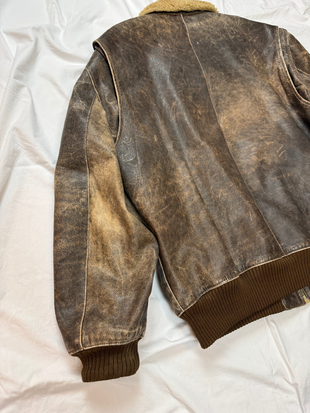 Vintage Leather Jacket Aviator / Bomberjacke / used look / 80's 90's | L