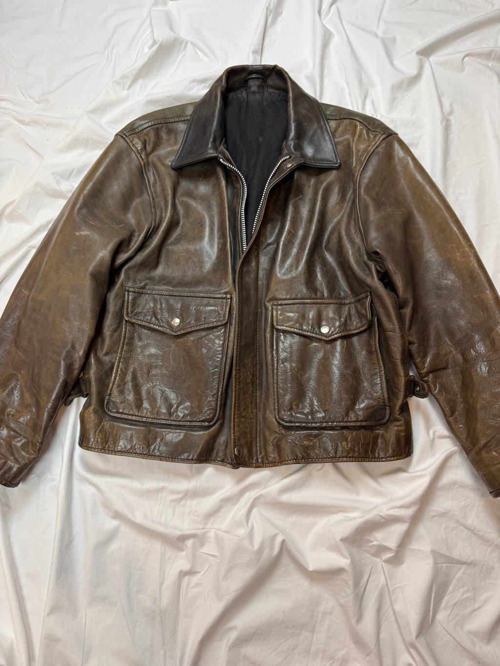 Vintage Leather Jacket Aviator / Vera Pelle / used look / cropped fit / 80's / 90's | L