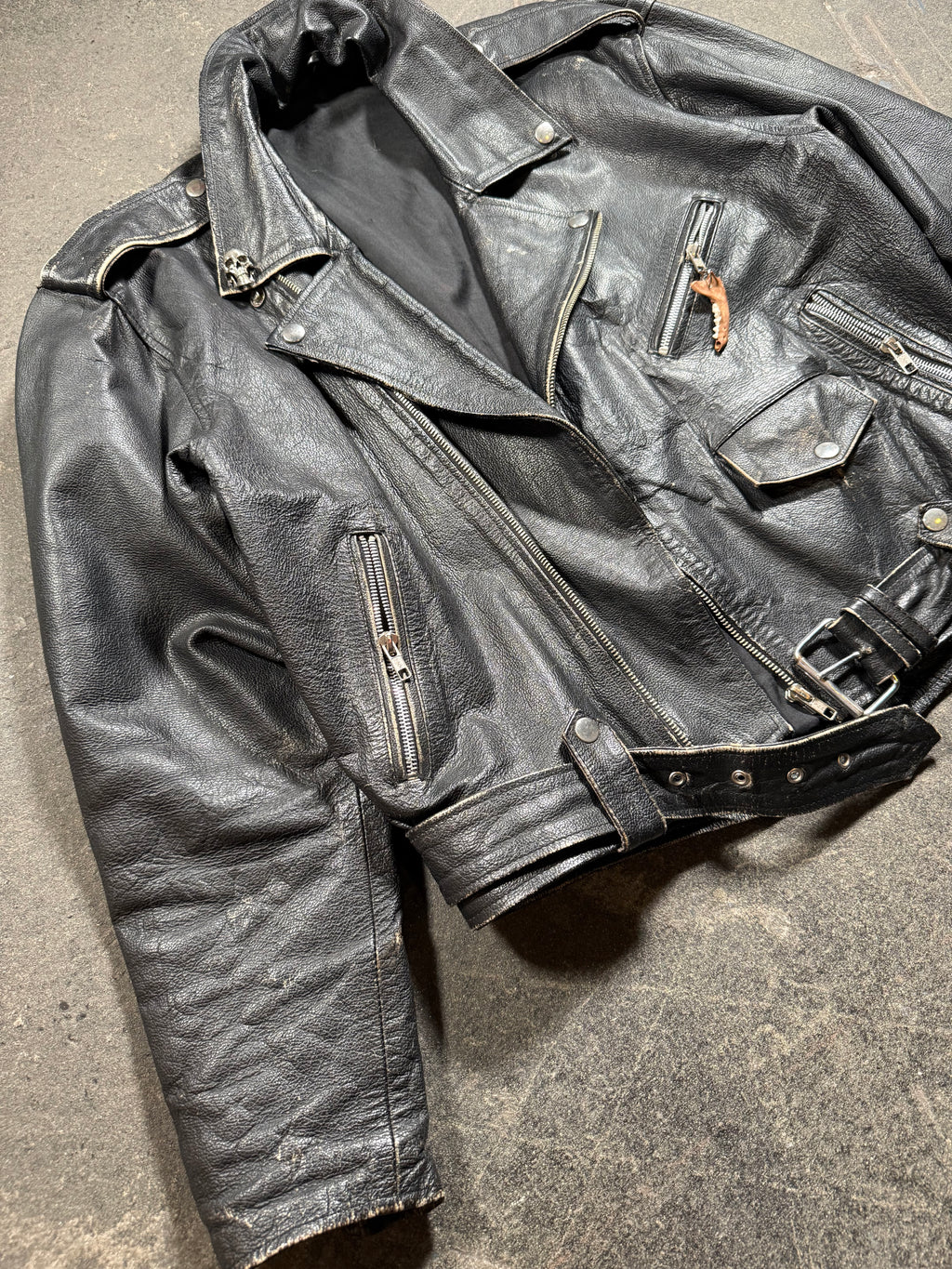 Vintage Biker Lederjacke | Vintage Leather Jacket | used look | cropped fit | 80's / 90's | M
