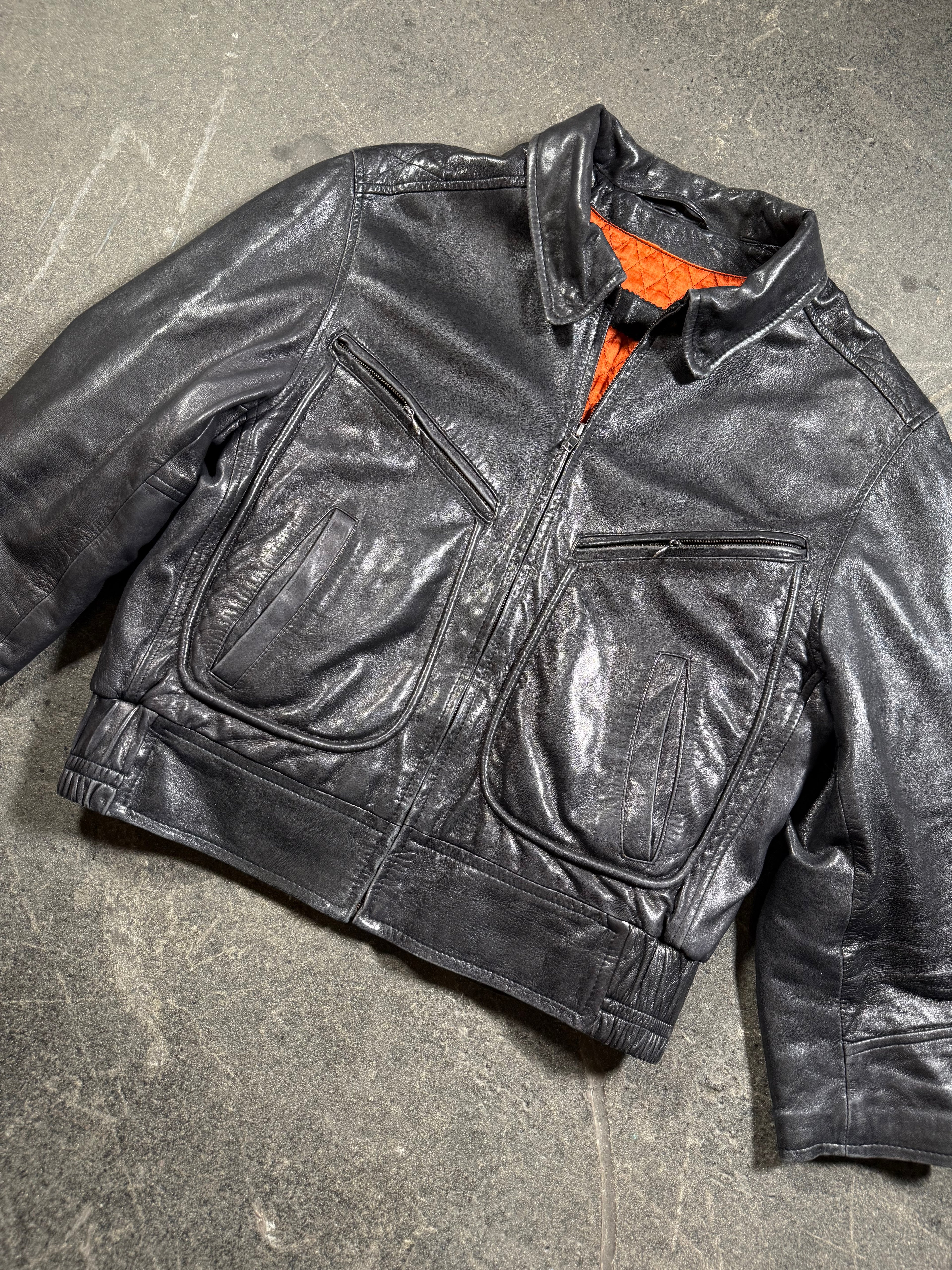 Vintage Lederjacke | Vintage Leather Jacket Aviator | cropped fit | 80's / 90's | M
