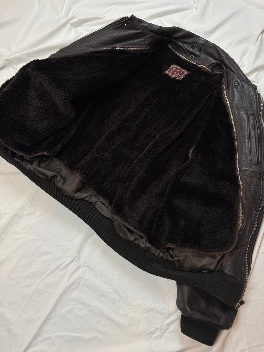 Vintage Lederjacke Aviator mit Innenfell / 80's / 90's | L