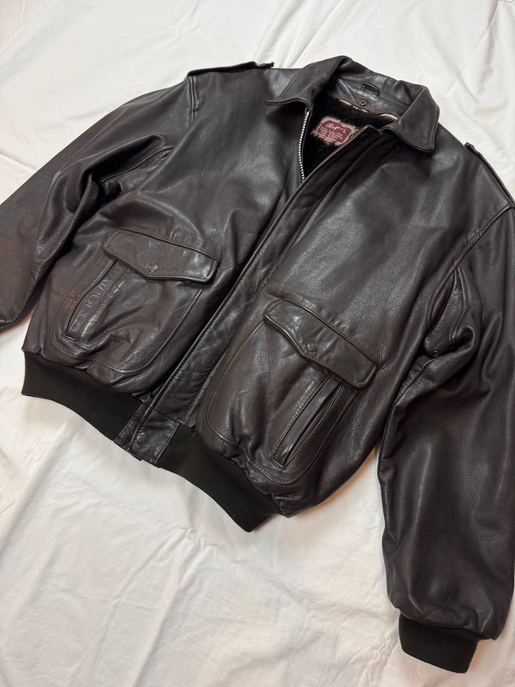 Vintage Lederjacke Aviator mit Innenfell / 80's / 90's | L