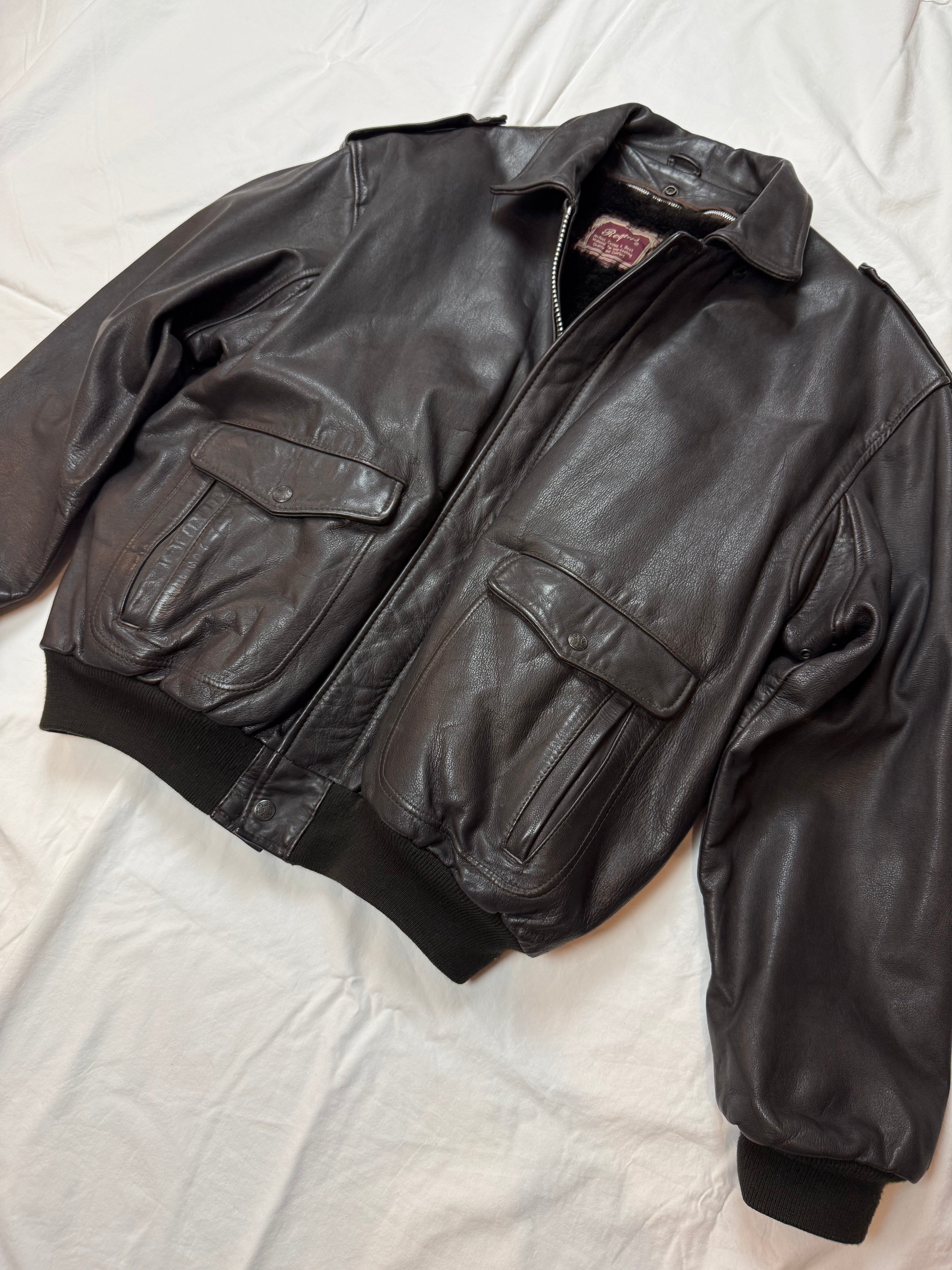 Vintage Lederjacke Aviator mit Innenfell / 80's / 90's | L