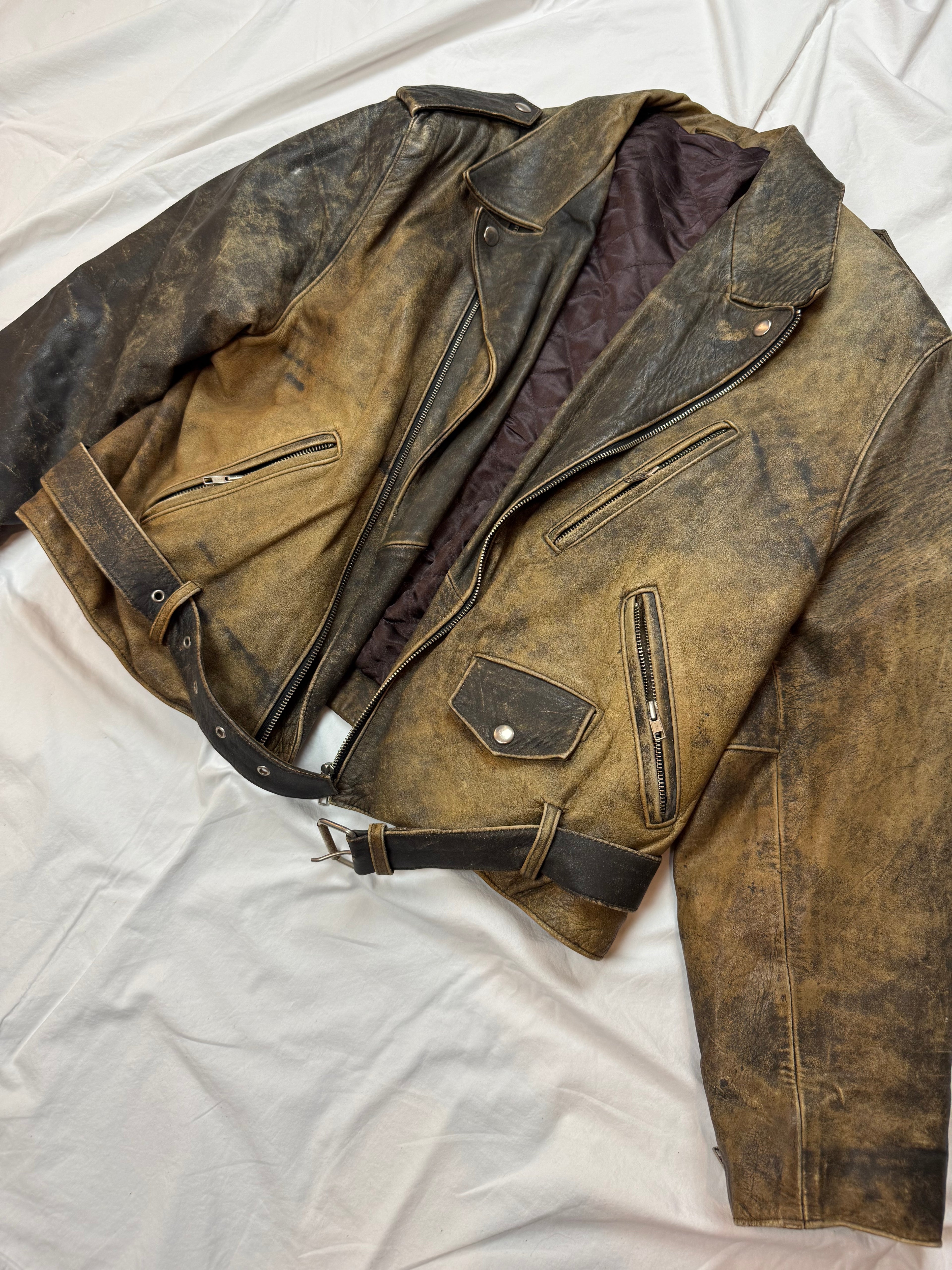 Vintage Biker Leather Jacket / used look / archive / 80's / 90's | M