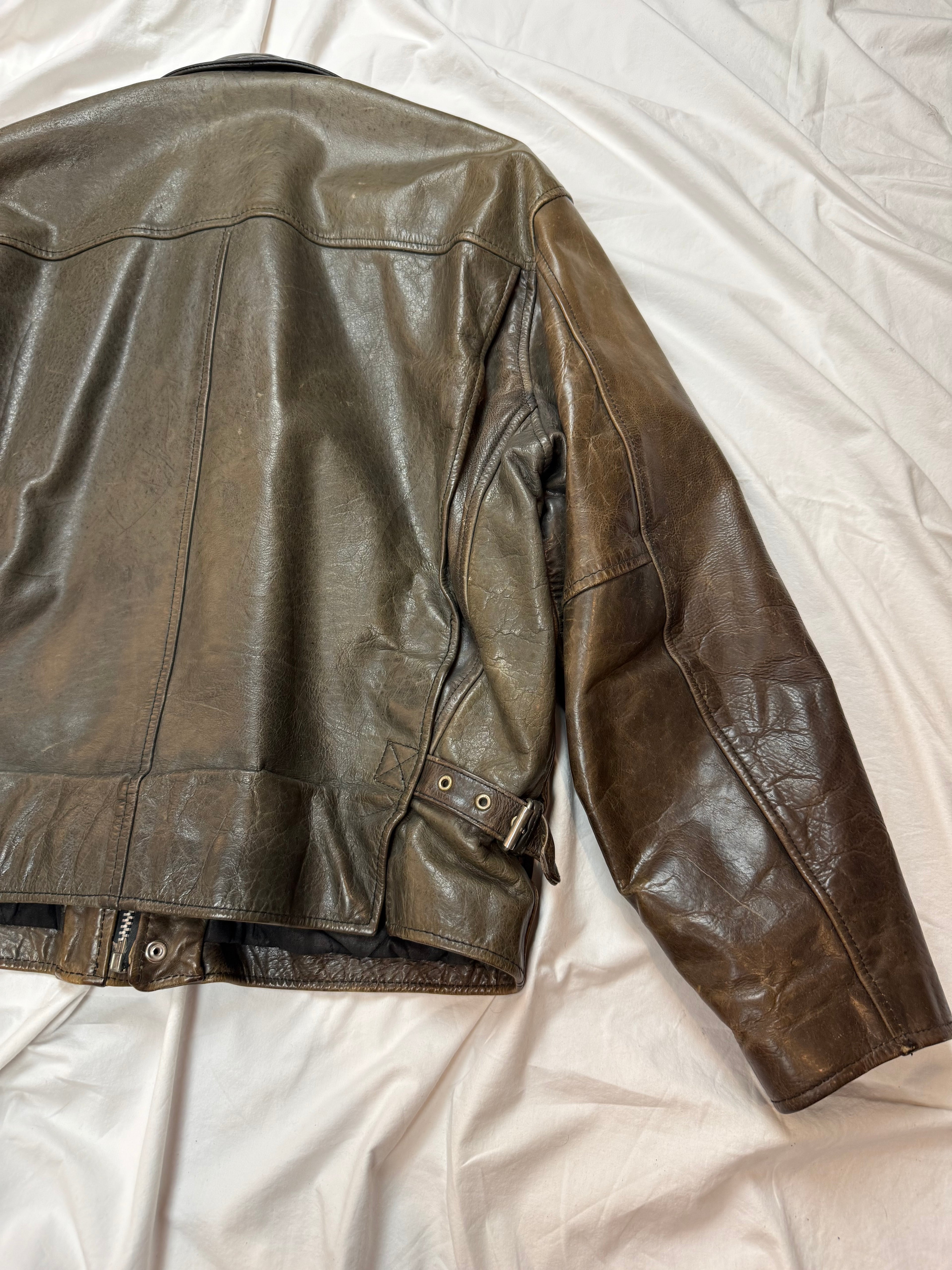 Vintage Leather Jacket Aviator / Vera Pelle / used look / cropped fit / 80's / 90's | L
