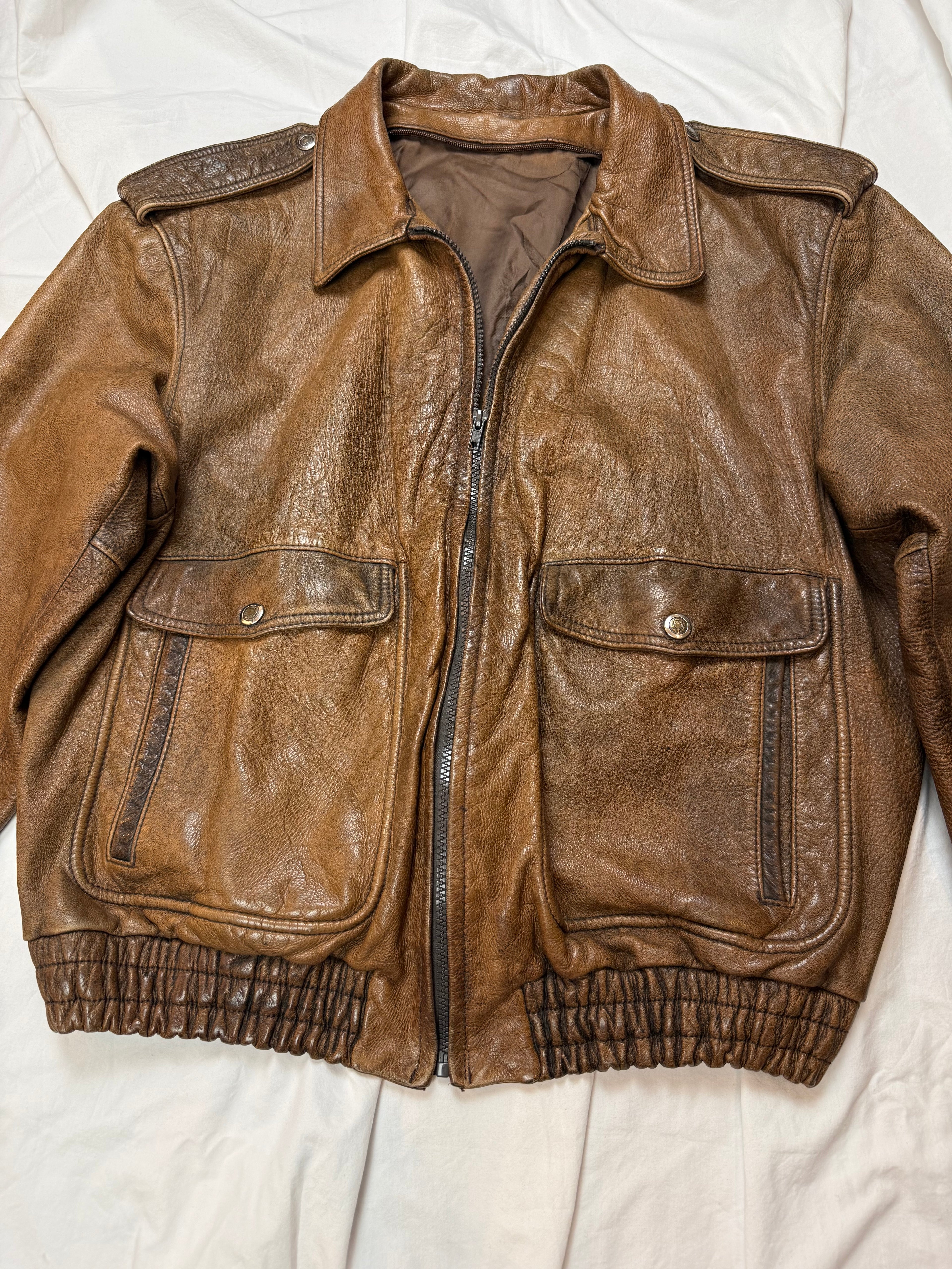 Vintage Leather Jacket Aviator / Vera Pelle / used look / cropped fit / 80's / 90's | L