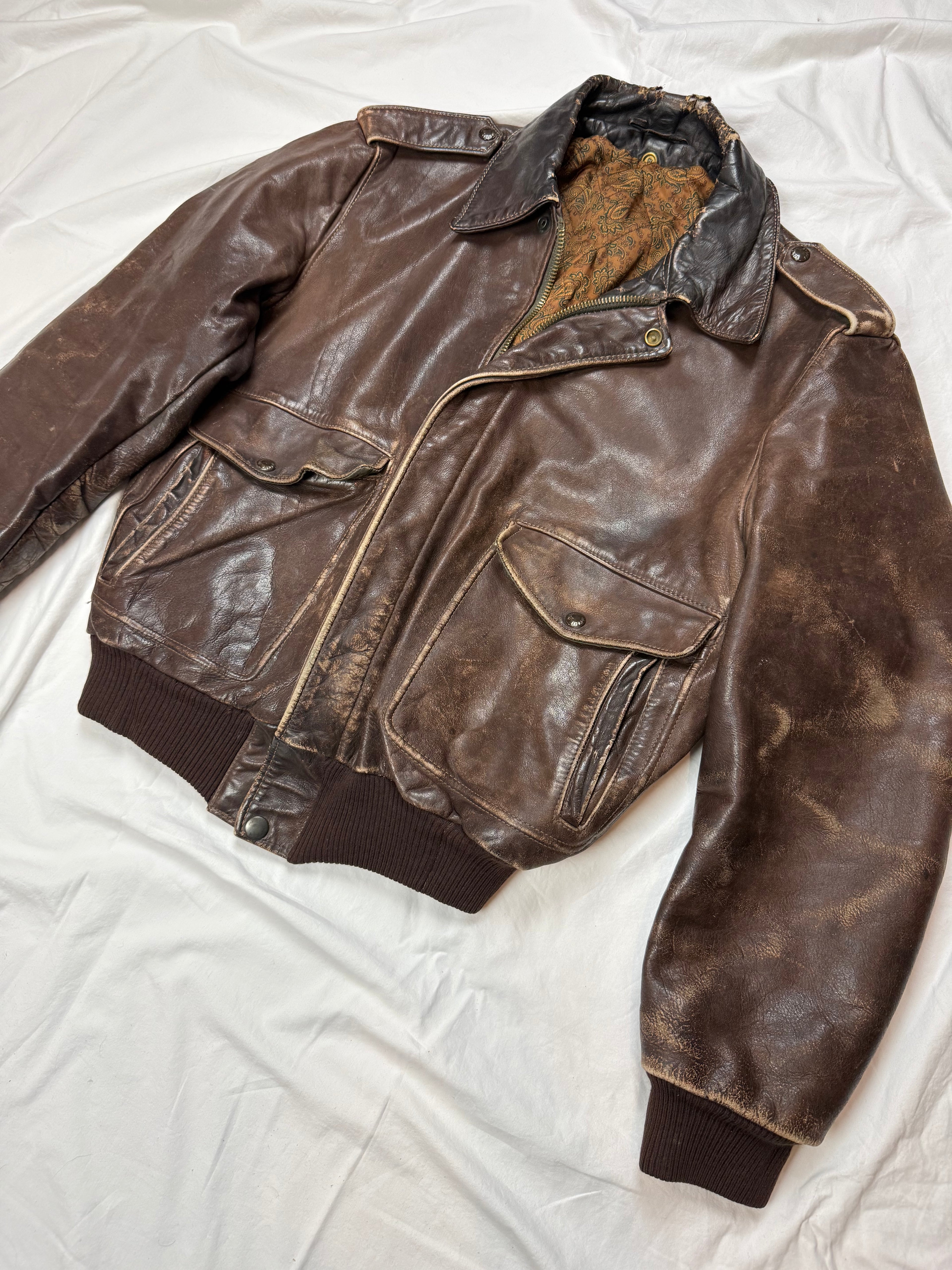 Vintage Schott A-2 Leather Jacket / US Air Force Aviator 70's 80's | M