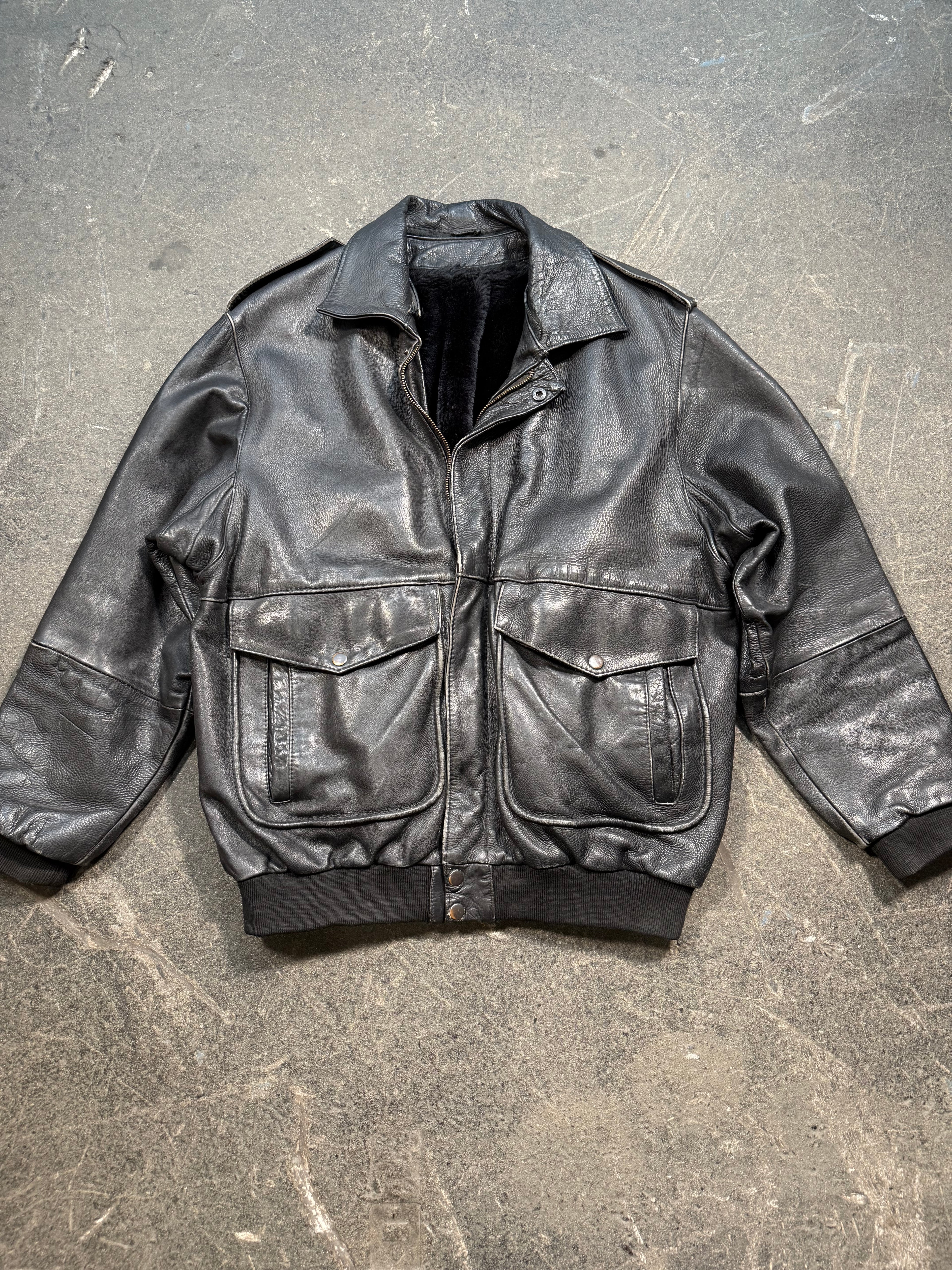 Vintage Piloten Lederjacke 80er | Vintage Leather Jacket Aviator 80's | L