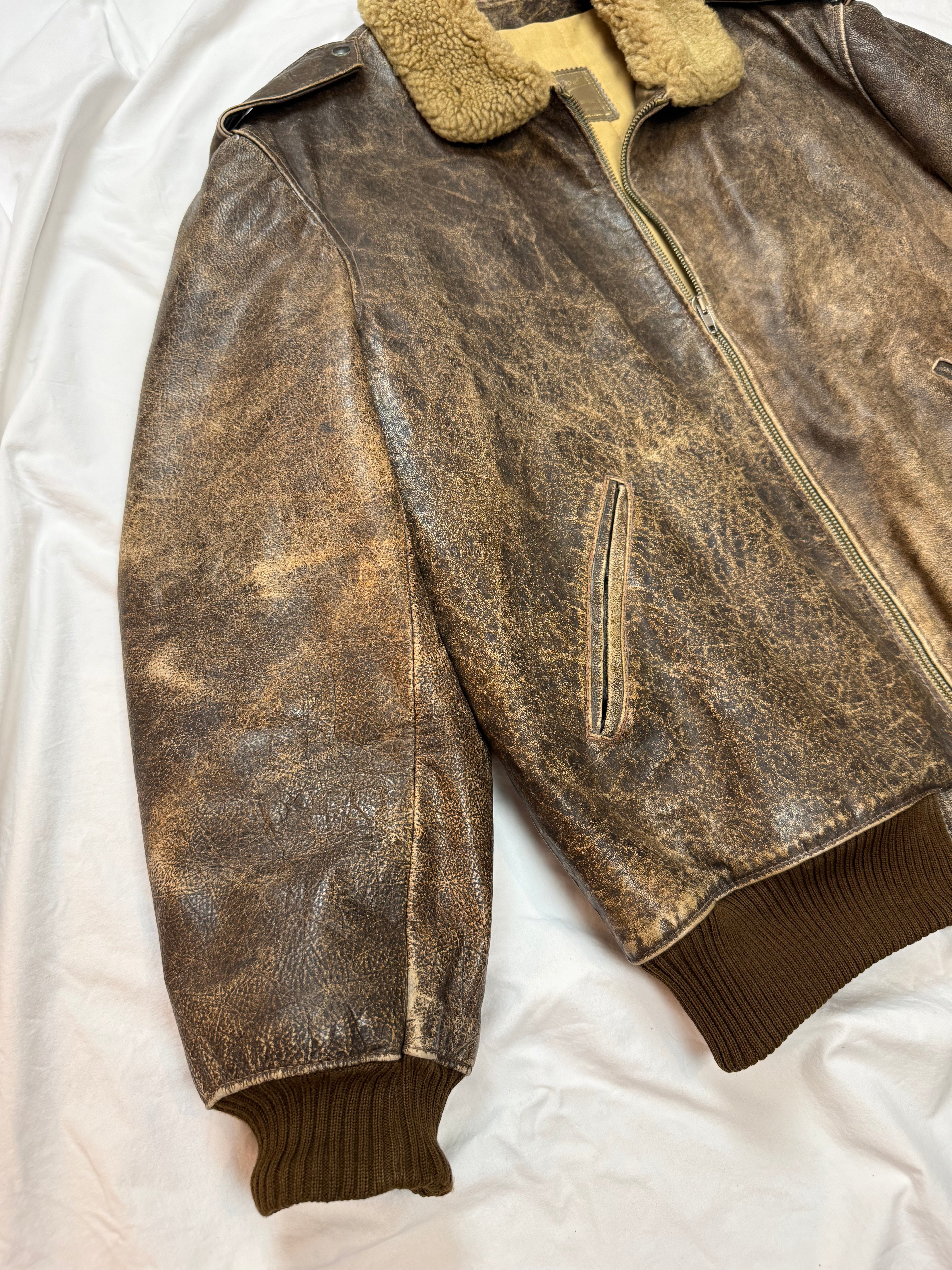 Vintage Leather Jacket Aviator / Bomberjacke / used look / 80's 90's | L