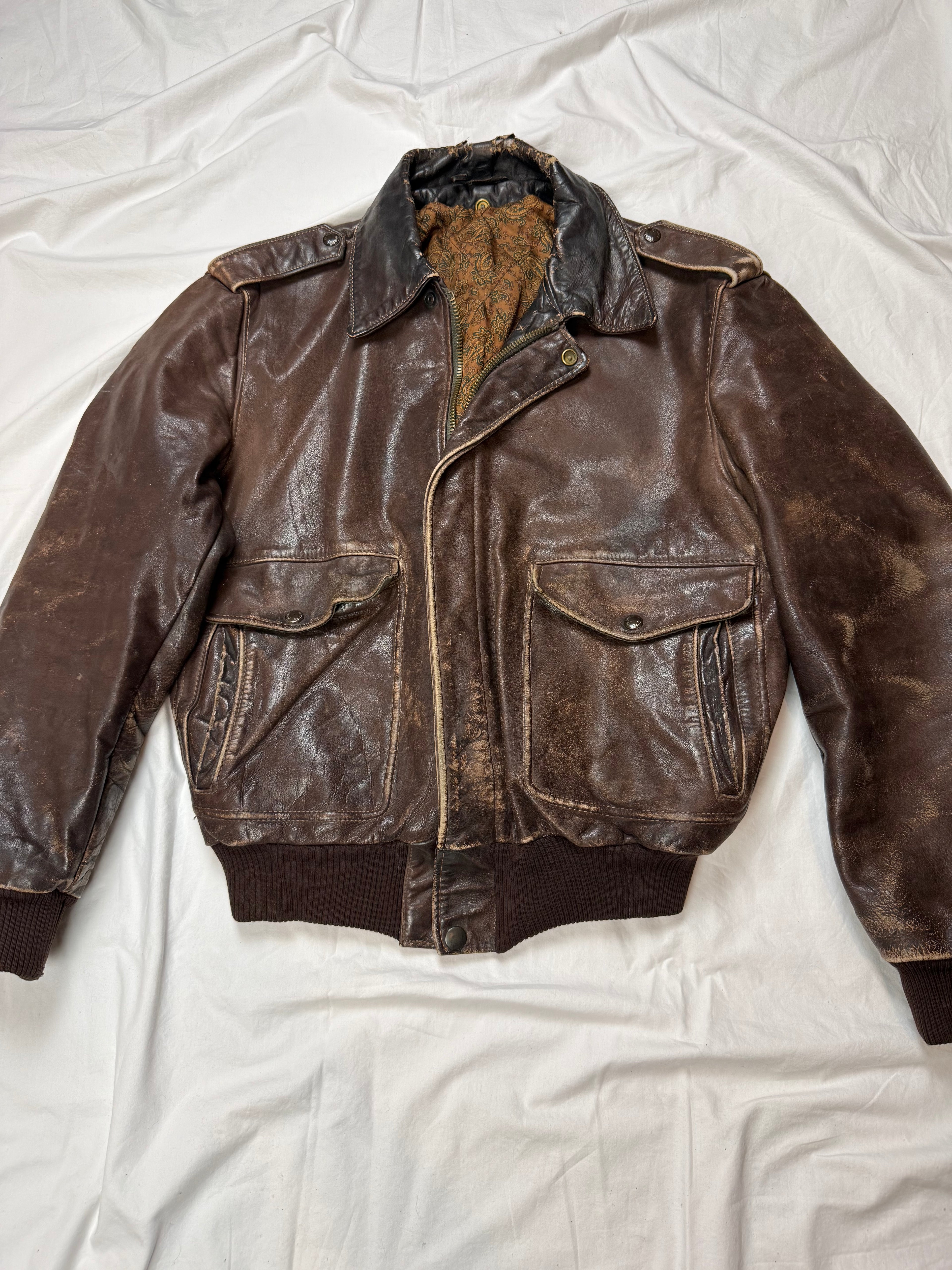 Vintage Schott A-2 Leather Jacket / US Air Force Aviator 70's 80's | M