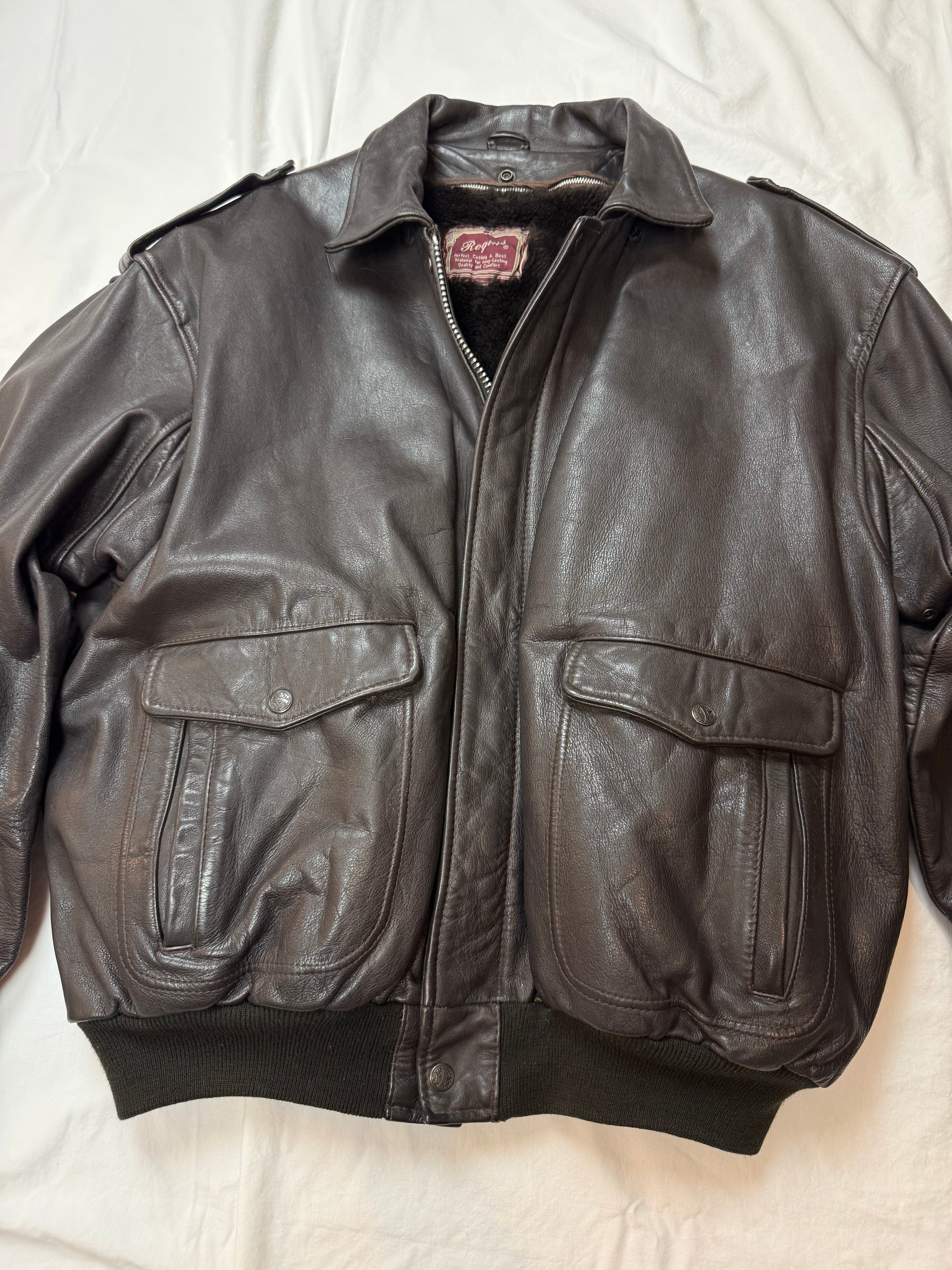 Vintage Lederjacke Aviator mit Innenfell / 80's / 90's | L
