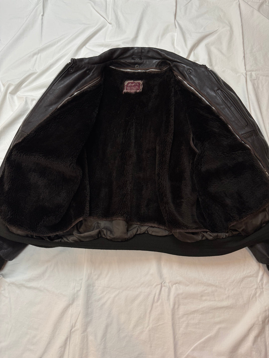 Vintage Lederjacke Aviator mit Innenfell / 80's / 90's | L