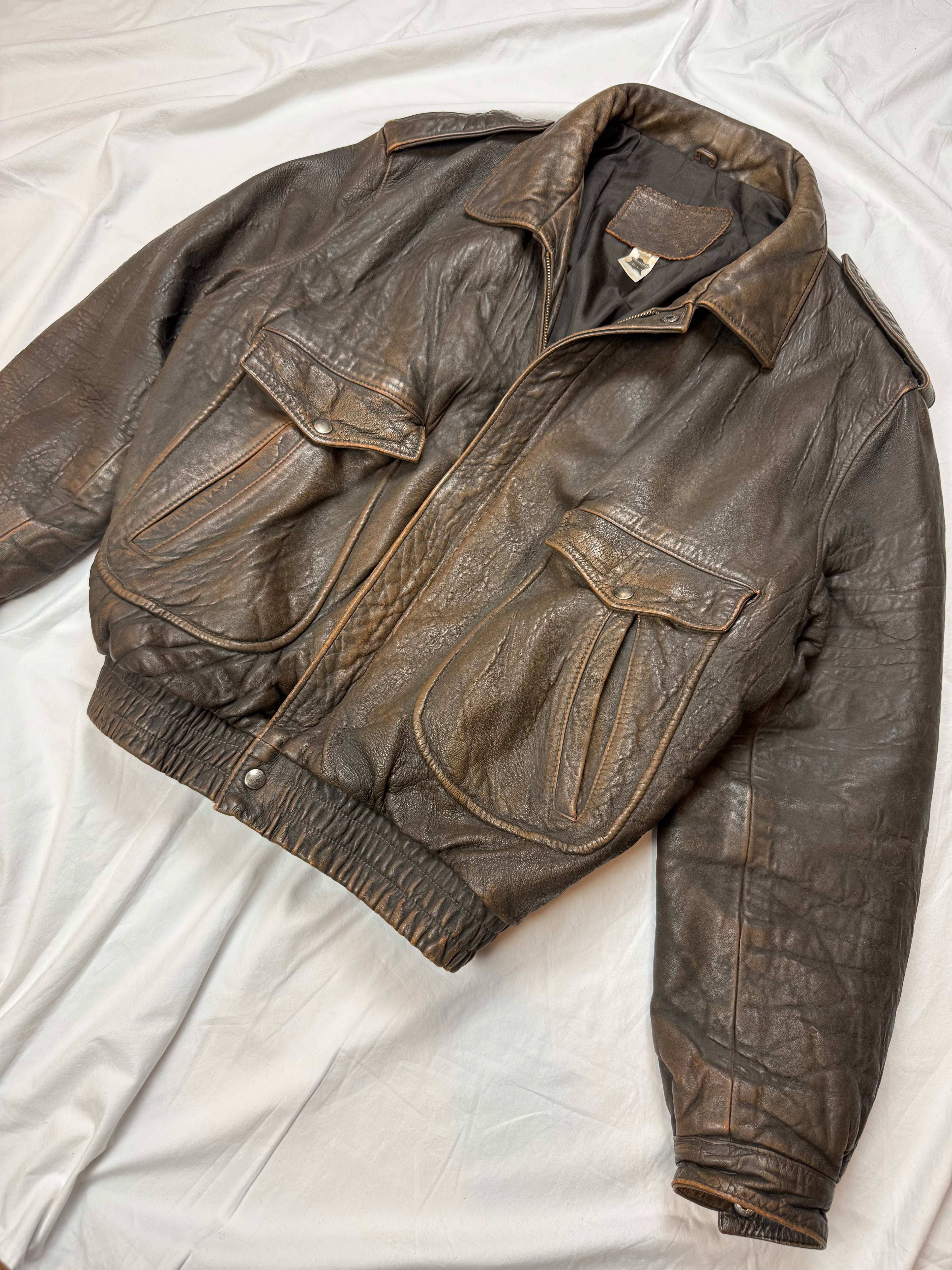 Vintage Leather Jacket Aviator / Vera Pelle / used look / cropped fit / 80's / 90's | L