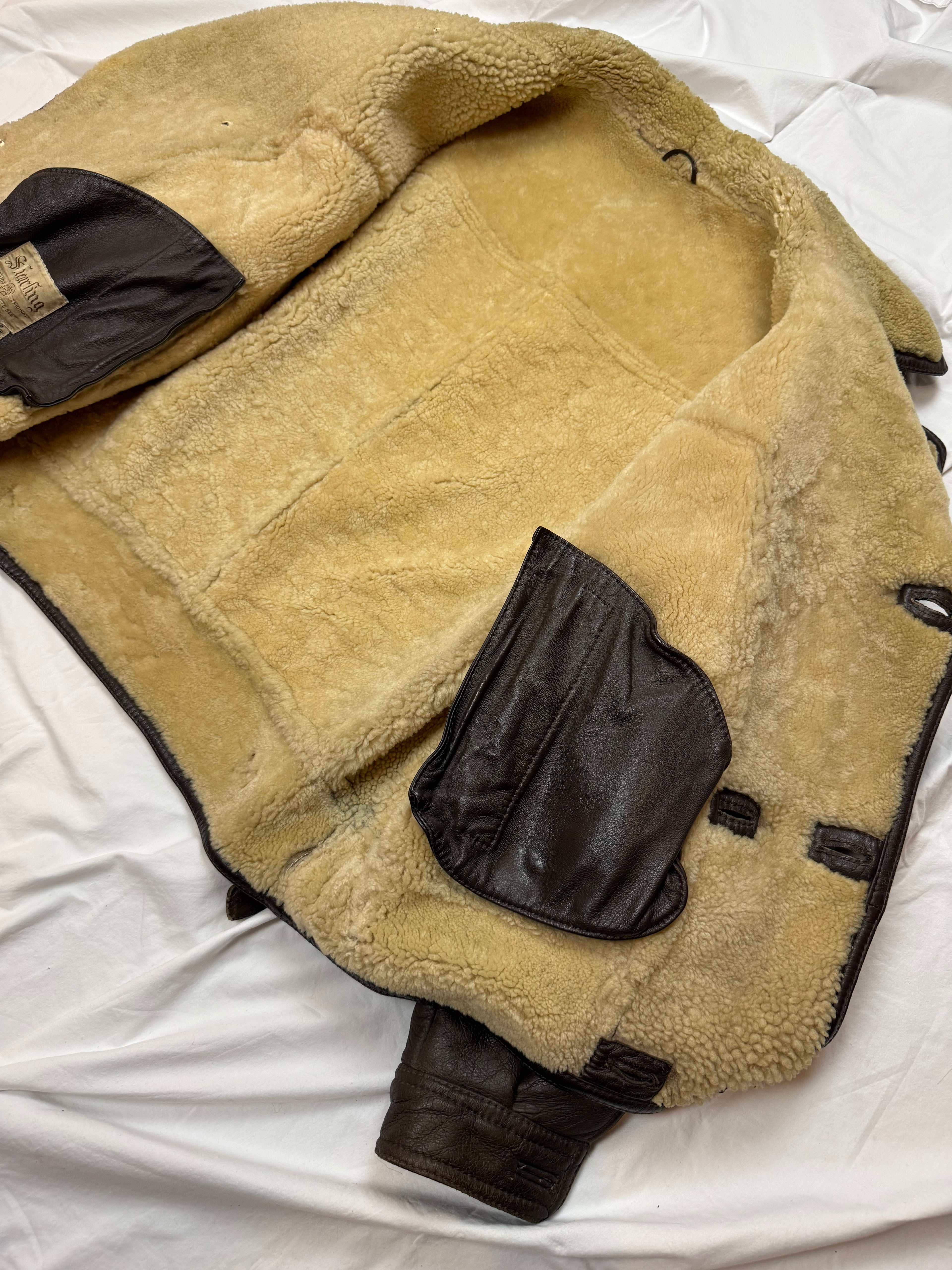 Vintage Leather Jacket Shearling Aviator mit Innenfell / 70's / 80's L