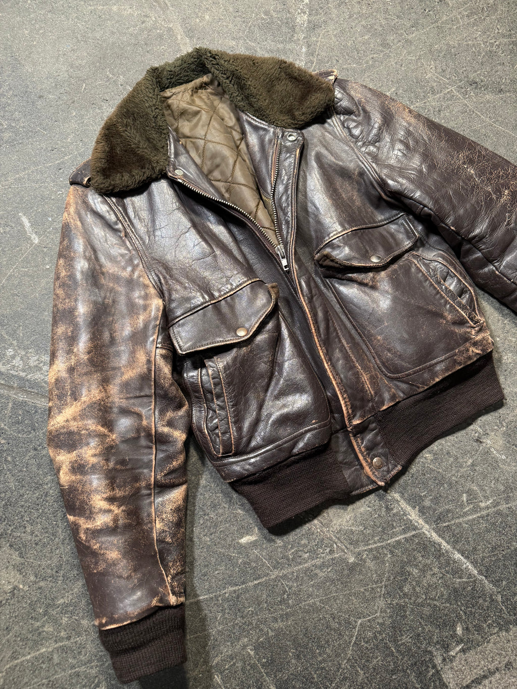 Vintage used look Lederjacke 80er | Vintage used look Leather Jacket 80's | M