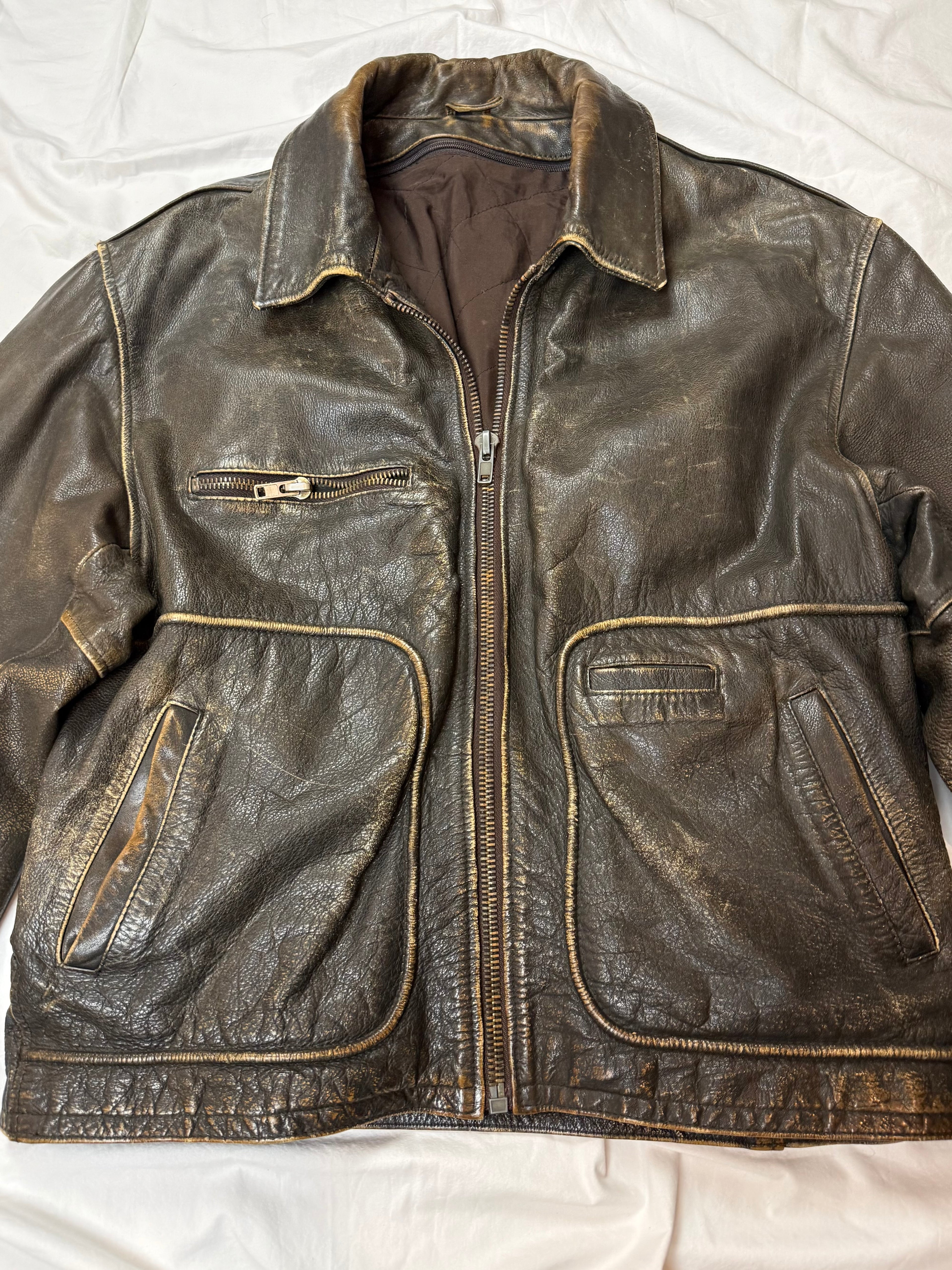 Vintage Leather Jacket Aviator / Vera Pelle / used look / cropped fit / 80's / 90's | M