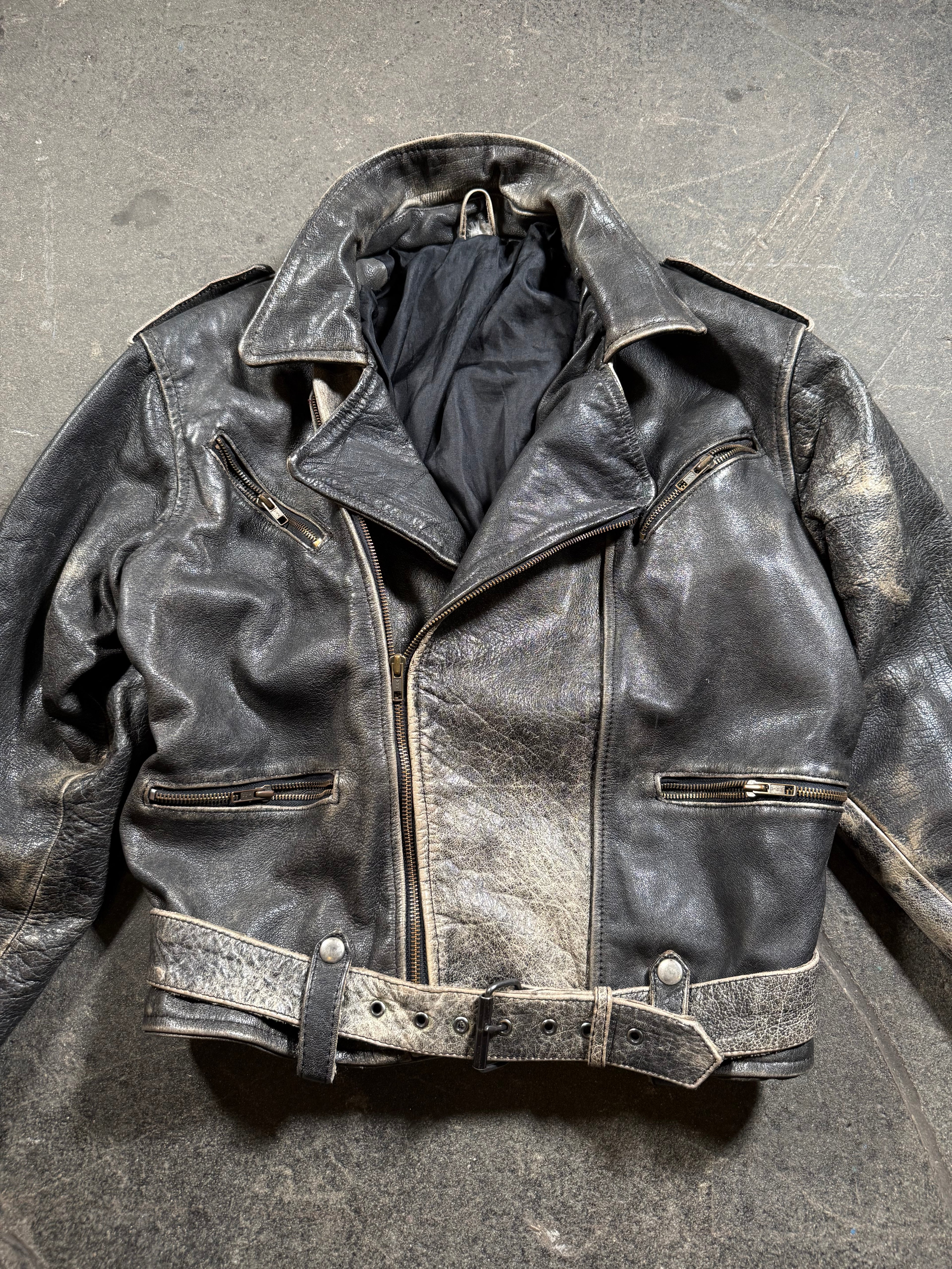Vintage Biker Lederjacke | Vintage Leather Jacket Aviator | used look | cropped fit | 80's / 90's | M