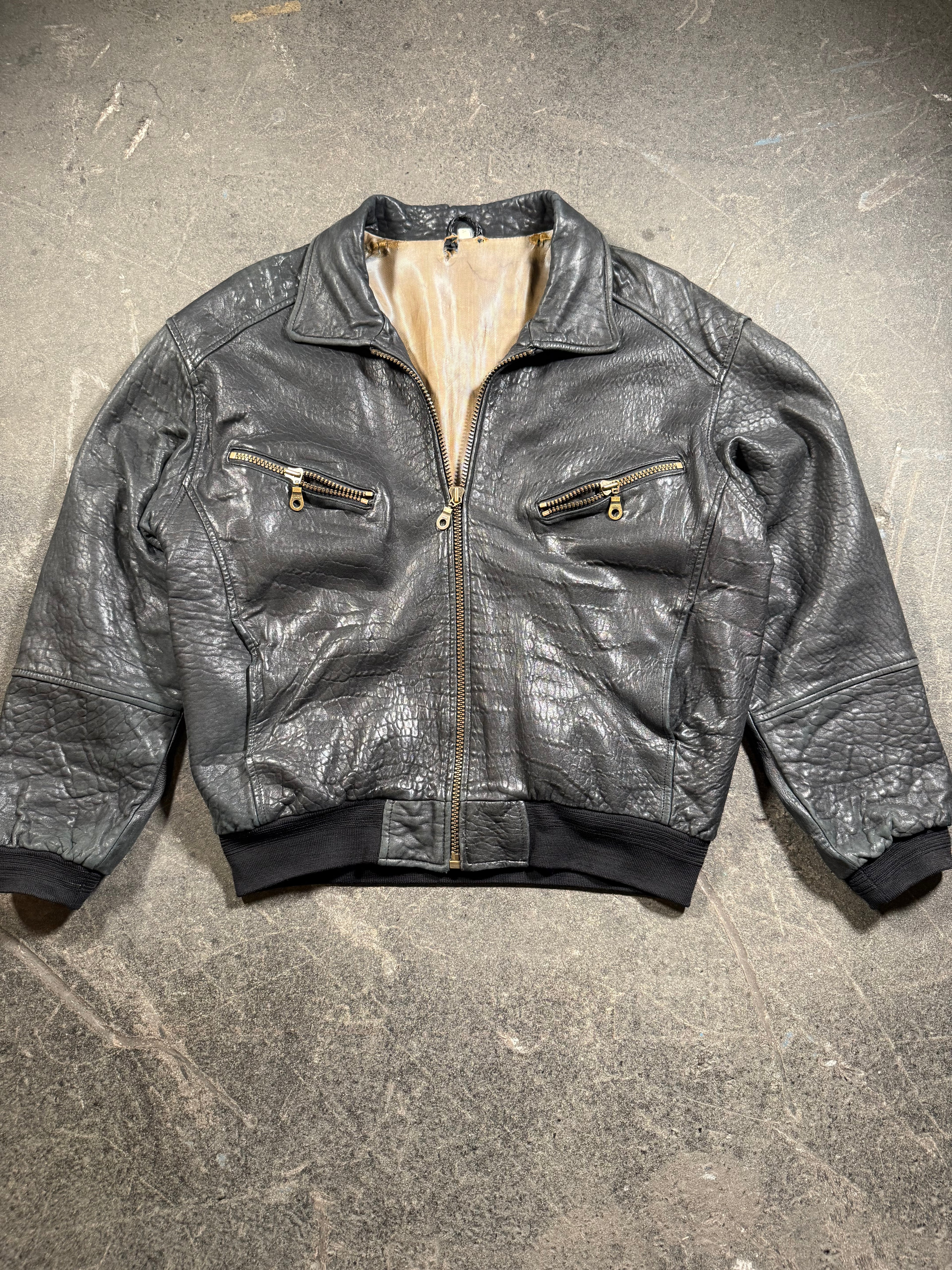 Vintage Lederjacke | Vintage Leather Jacket Aviator | used look | cropped fit | 80's / 90's | L