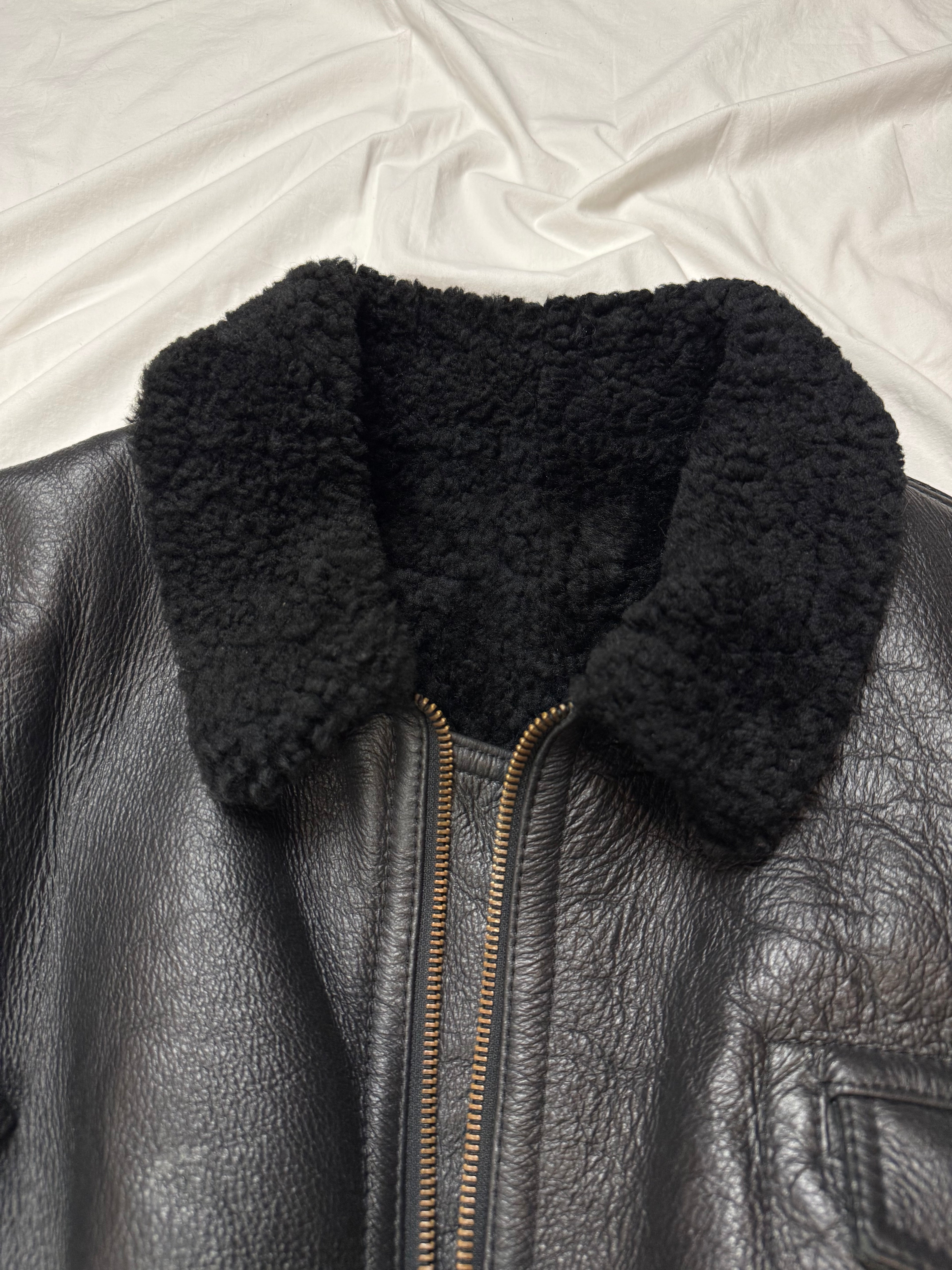 Vintage Leather Jacket Shearling Aviator / cropped fit / mit Innenfell / 80's / 90's | L
