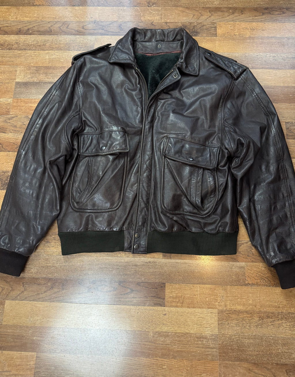 Vintage Lederjacke Aviator mit Innenfell / 80's / 90's | XL
