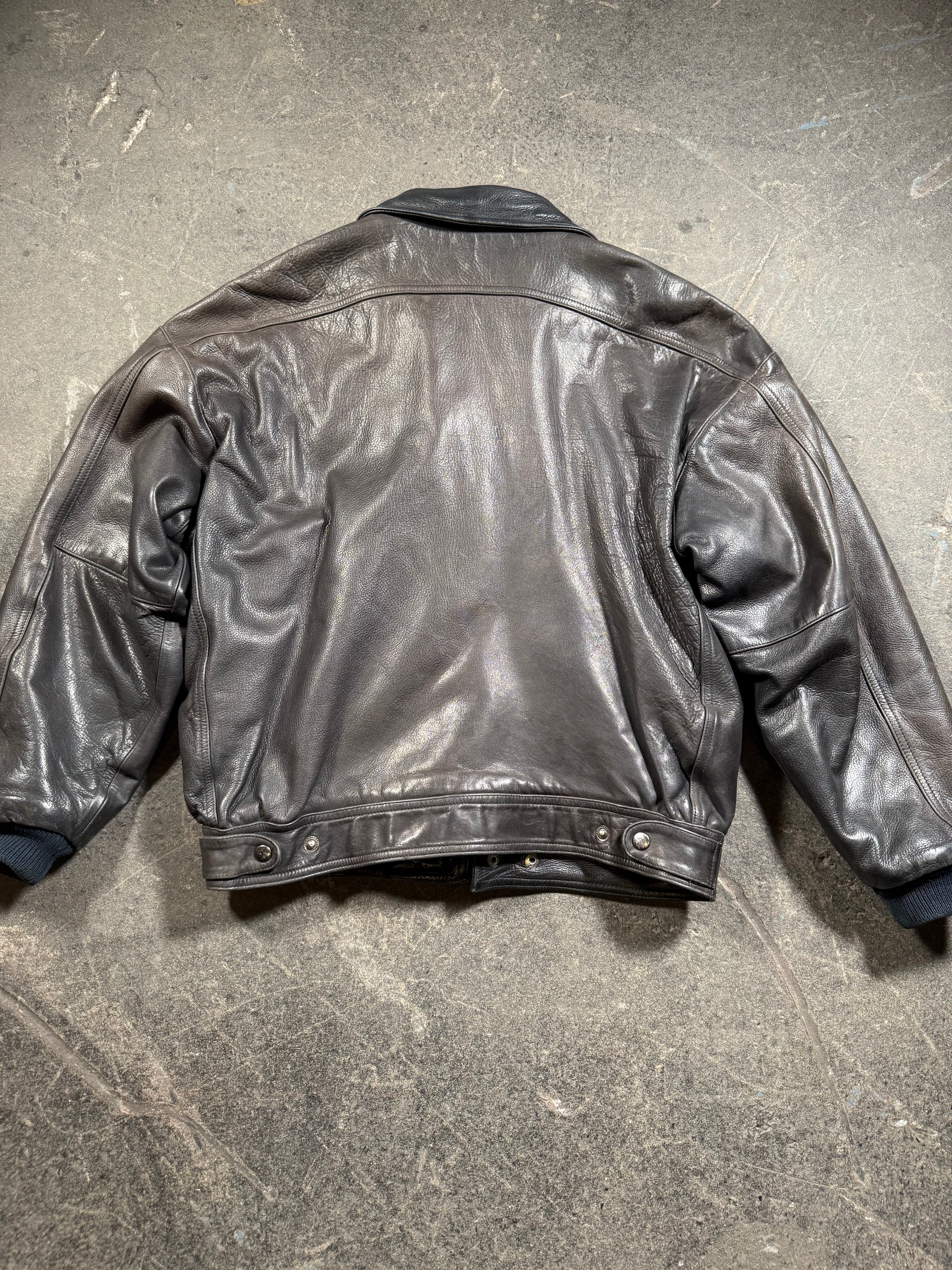 Veste en cuir vintage | Blouson aviateur en cuir vintage | Effet usé | Coupe courte | Années 80 / 90 | L