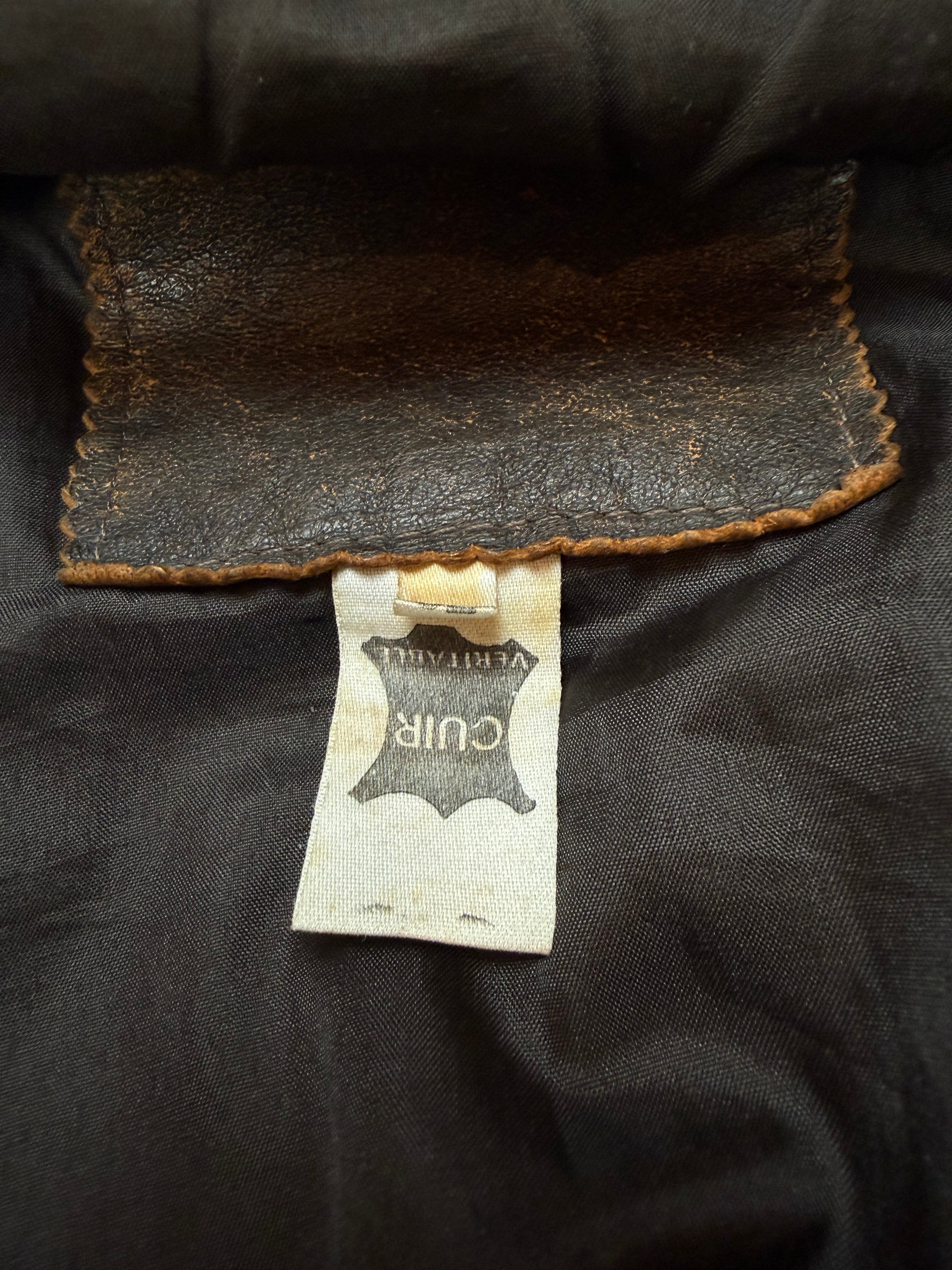 Vintage Leather Jacket Aviator / Vera Pelle / used look / cropped fit / 80's / 90's | L