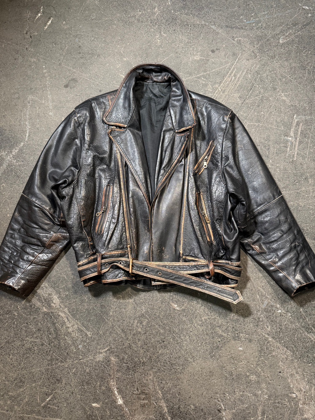 Vintage used look Lederjacke 80er | Vintage used look Leather Jacket 80's | L