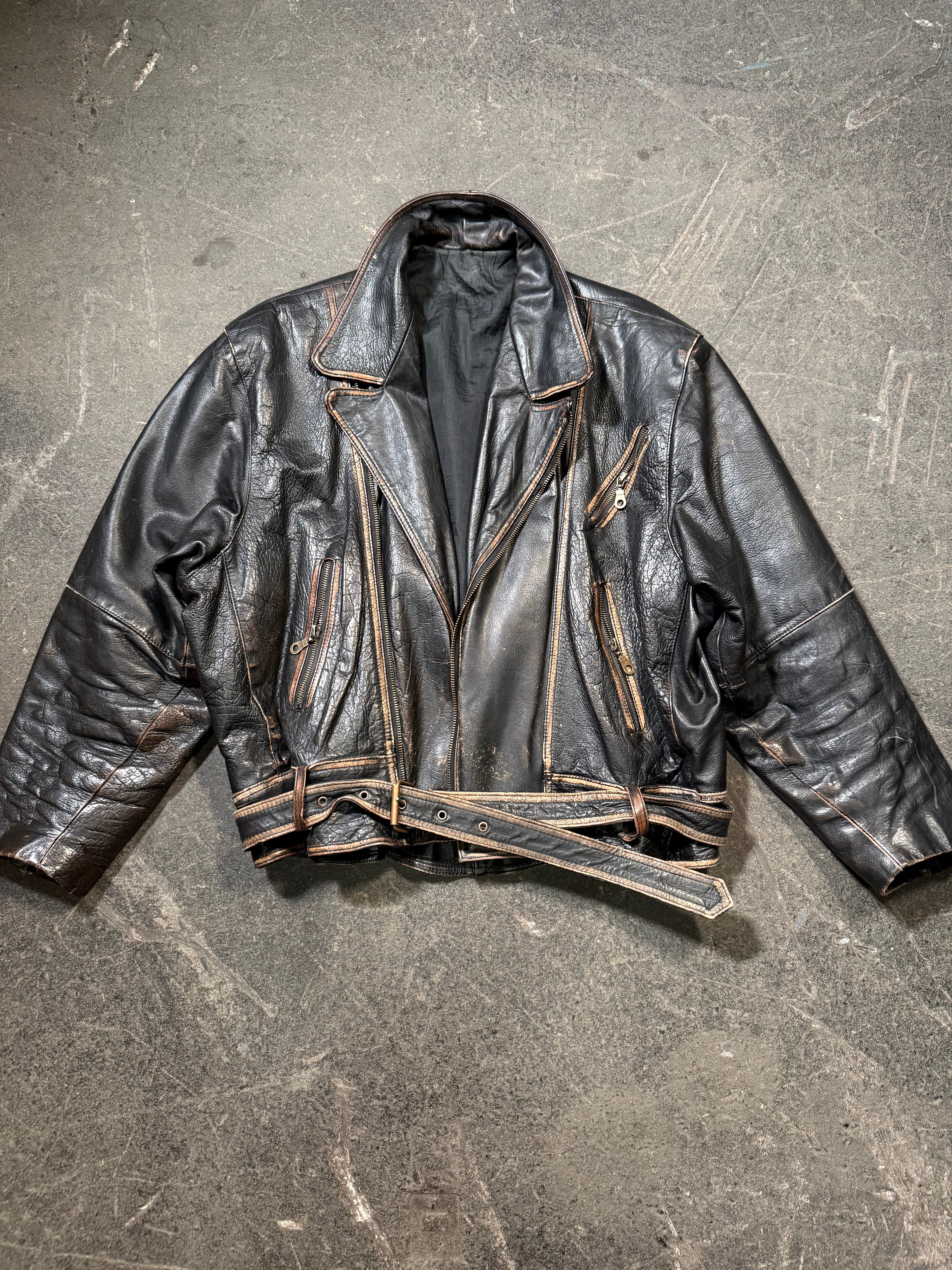 Vintage used look Lederjacke 80er | Vintage used look Leather Jacket 80's | L