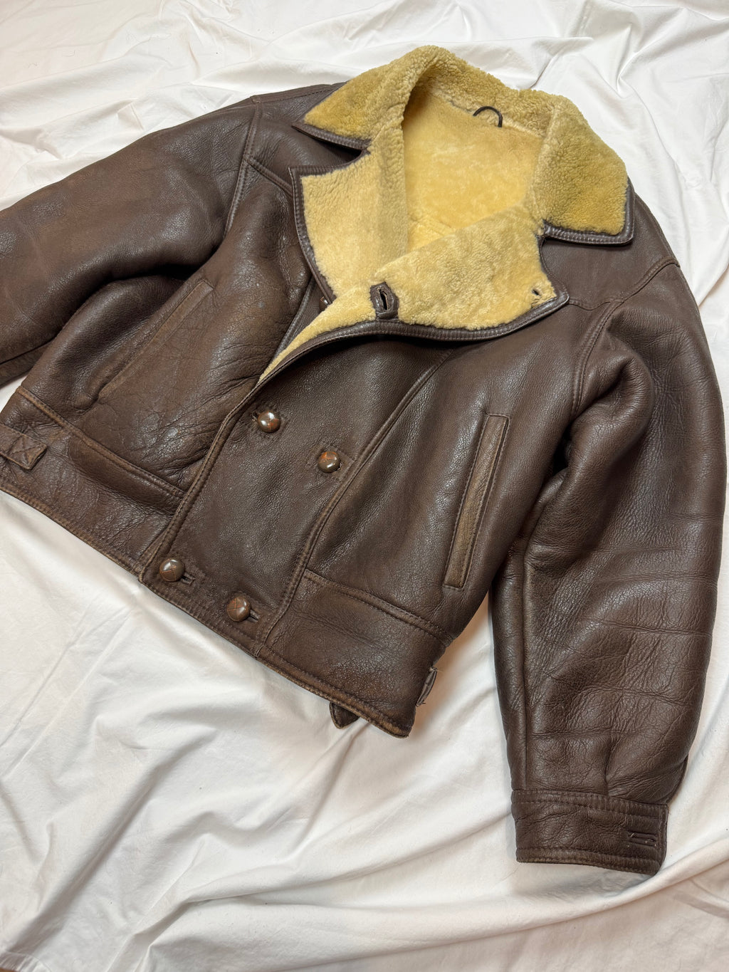 Vintage Leather Jacket Shearling Aviator mit Innenfell / 70's / 80's L