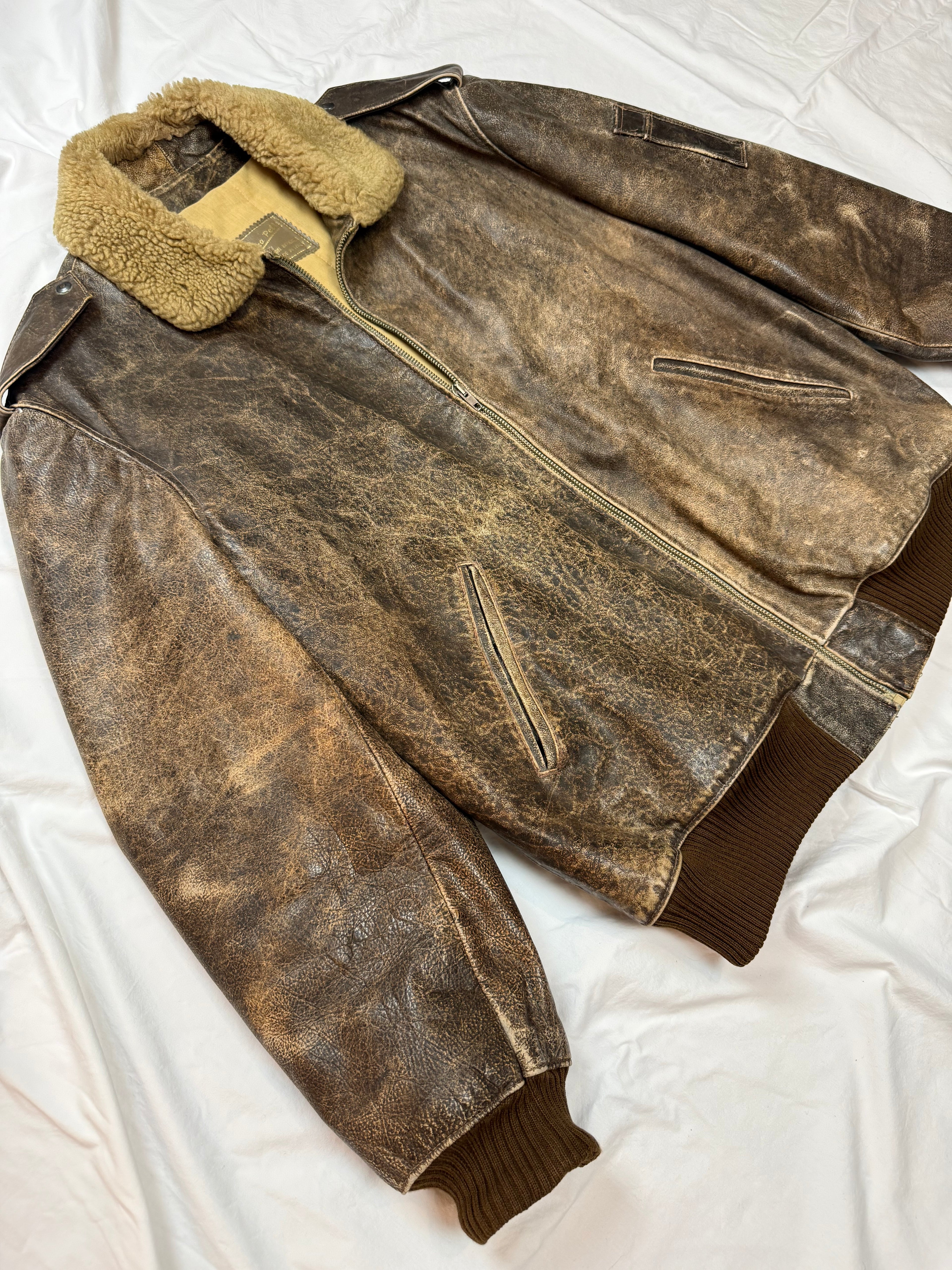 Vintage Leather Jacket Aviator / Bomberjacke / used look / 80's 90's | L