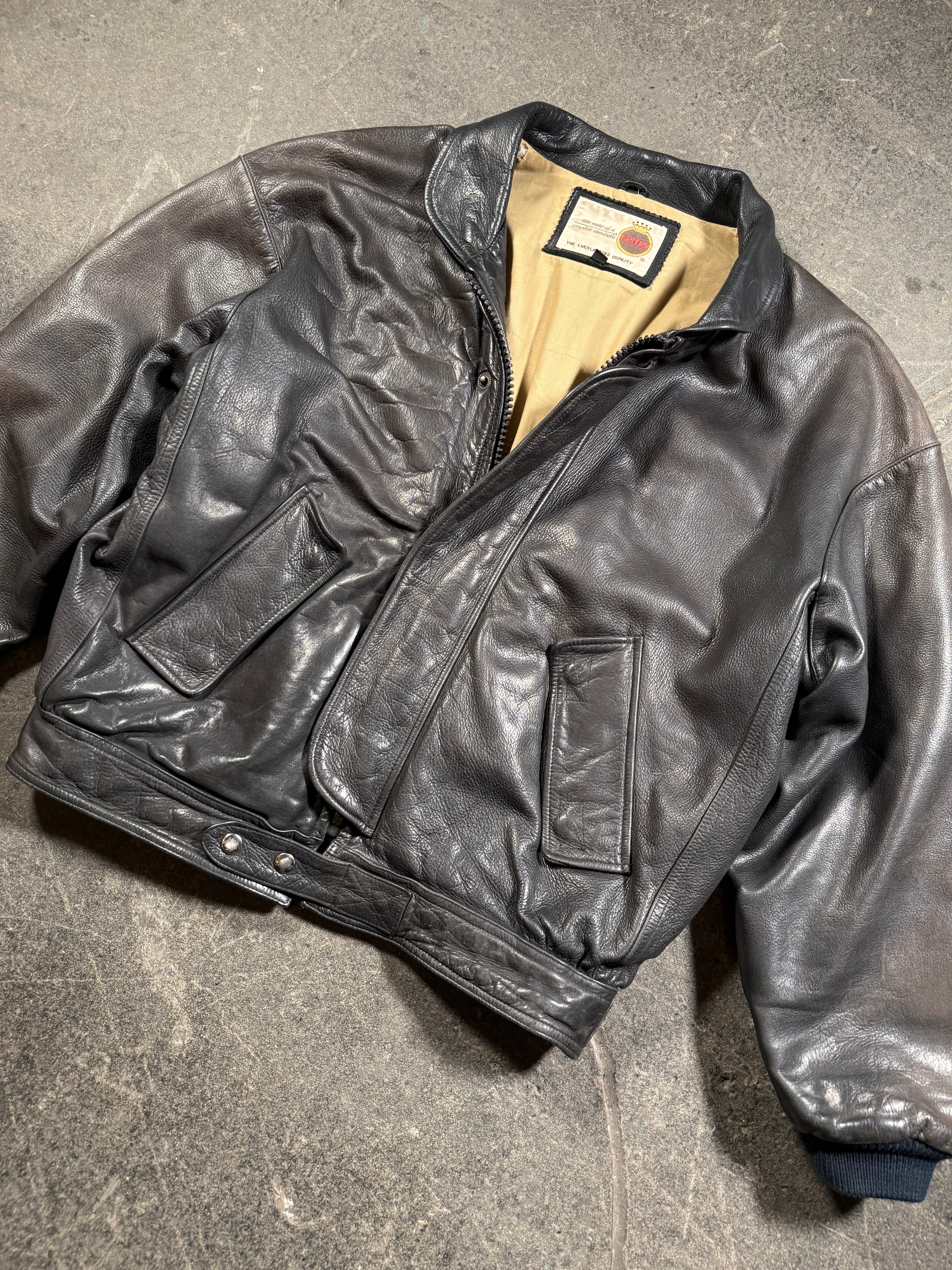 Vintage Lederjacke | Vintage Leather Jacket Aviator | used look | cropped fit | 80's / 90's | L