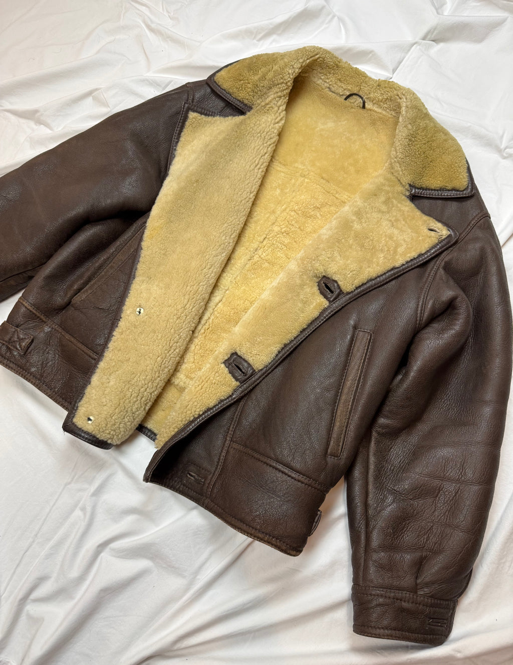 Vintage Leather Jacket Shearling Aviator mit Innenfell / 70's / 80's L