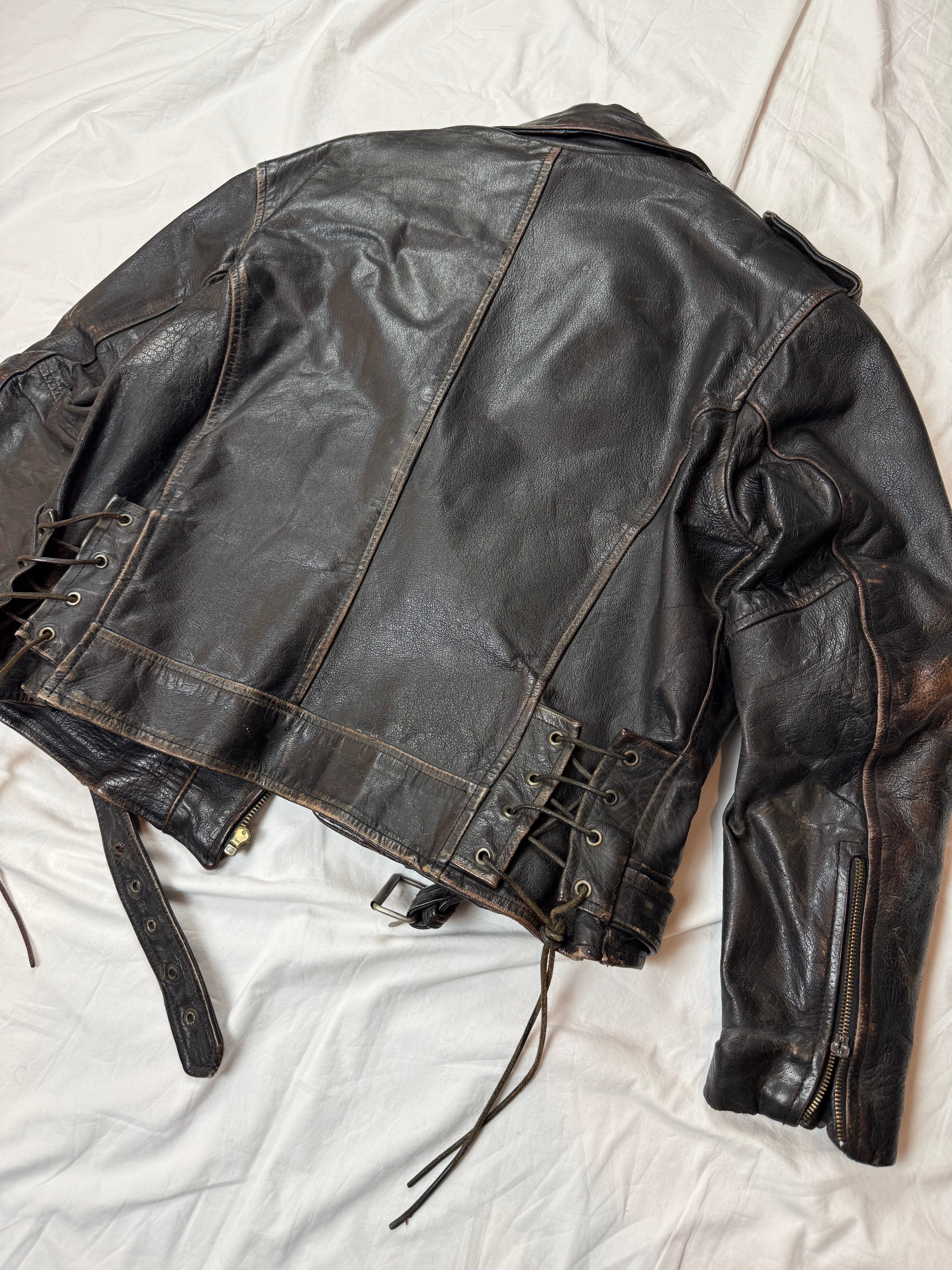 Vintage Biker Leather Jacket / used look / archive / 70's/80's | M