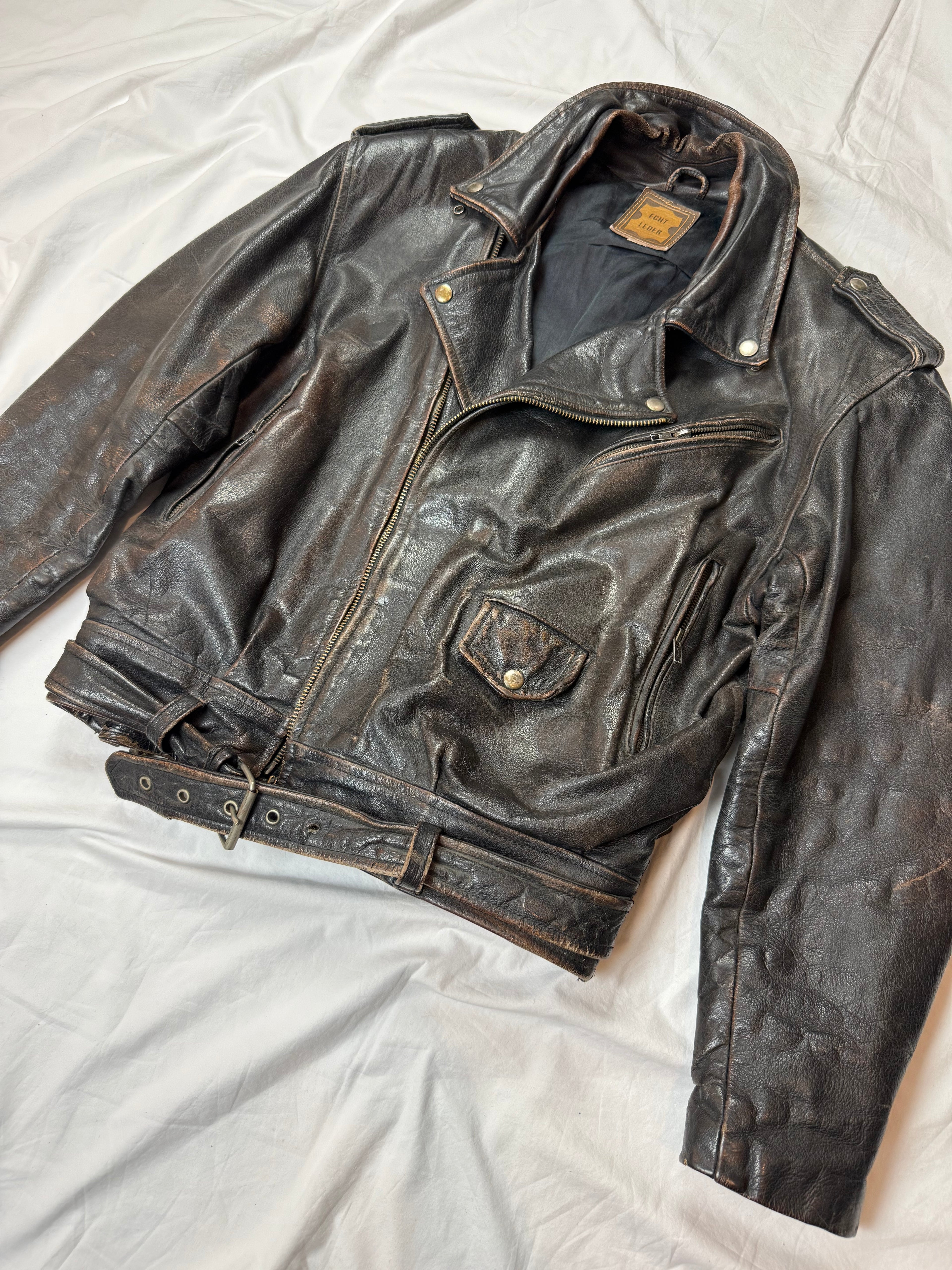 Vintage Biker Leather Jacket / used look / archive / 70's/80's | M