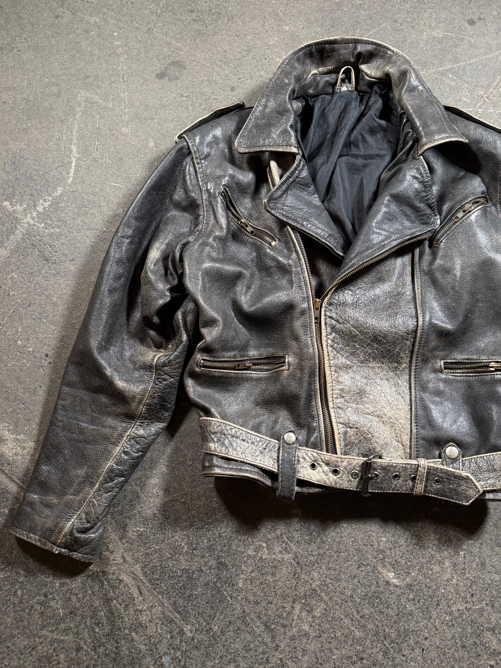 Vintage Biker Lederjacke | Vintage Leather Jacket Aviator | used look | cropped fit | 80's / 90's | M