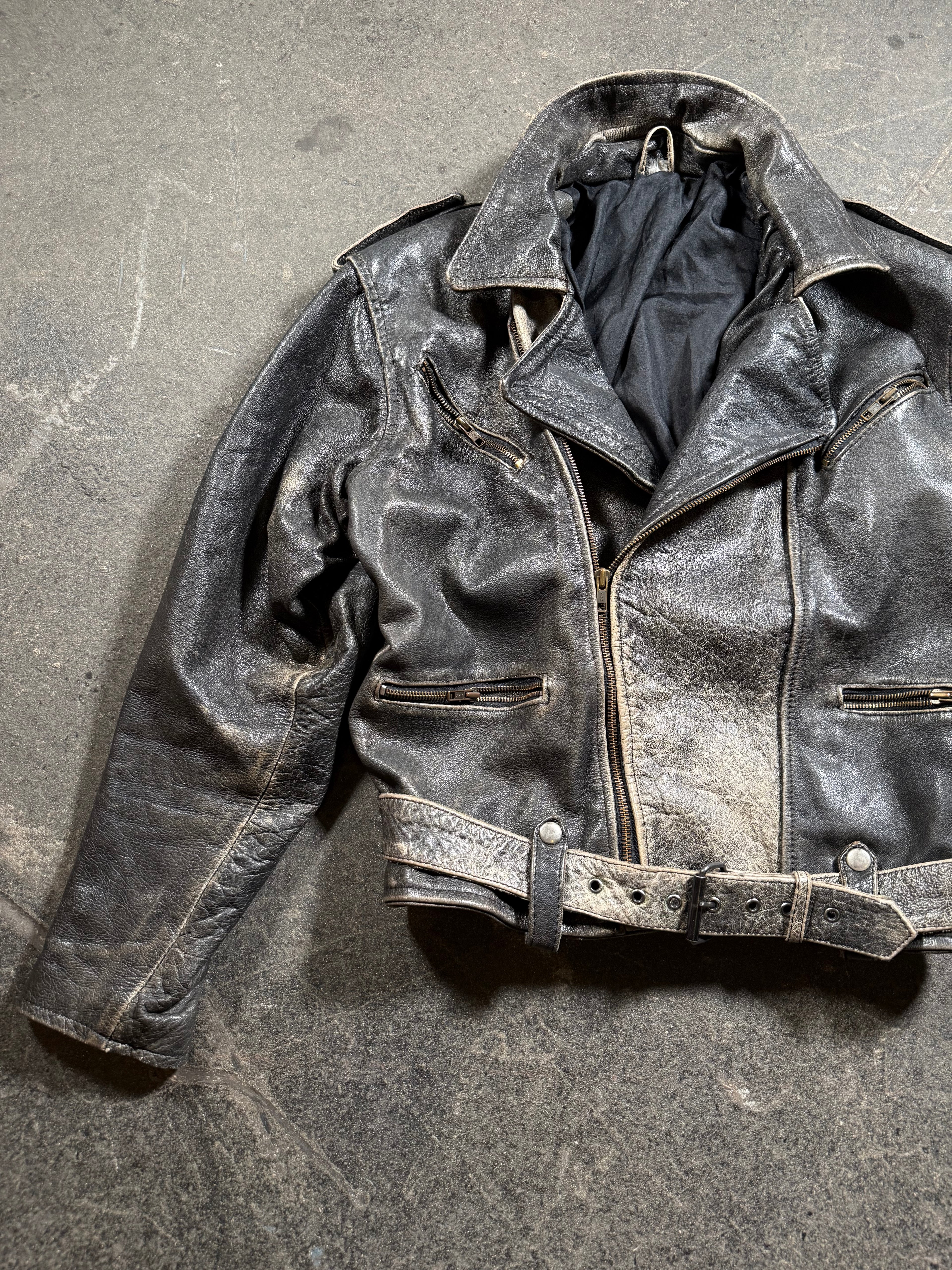 Vintage Biker Lederjacke | Vintage Leather Jacket Aviator | used look | cropped fit | 80's / 90's | M