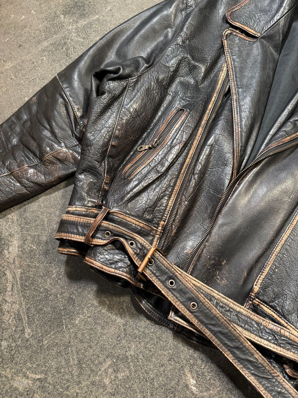 Vintage used look Lederjacke 80er | Vintage used look Leather Jacket 80's | L